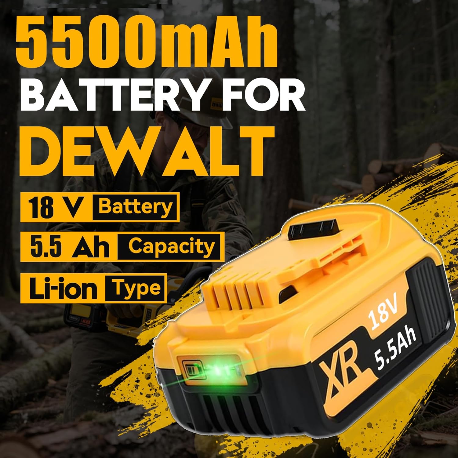 Detalle de 2x 18V 5.5Ah DCB182 Li-Ion Replacement Battery for Dewalt 18V Tools