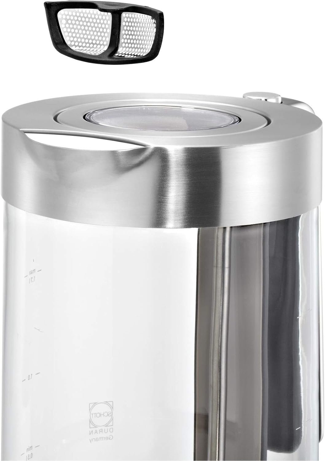 Detalle 2 de WMF Lono Glas-Wasserkocher mit Kalkfilter (1,7 Liter, 3000 Watt) – kabellos, mattierter Edelstahl