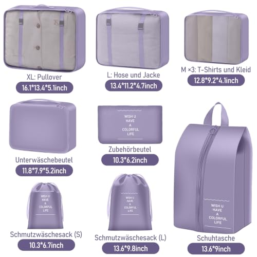 Detalle de TXBOBECO Koffer Organizer Set, 10-teiliges Packwürfel-Set für Reisekoffer – Dunkelviolett