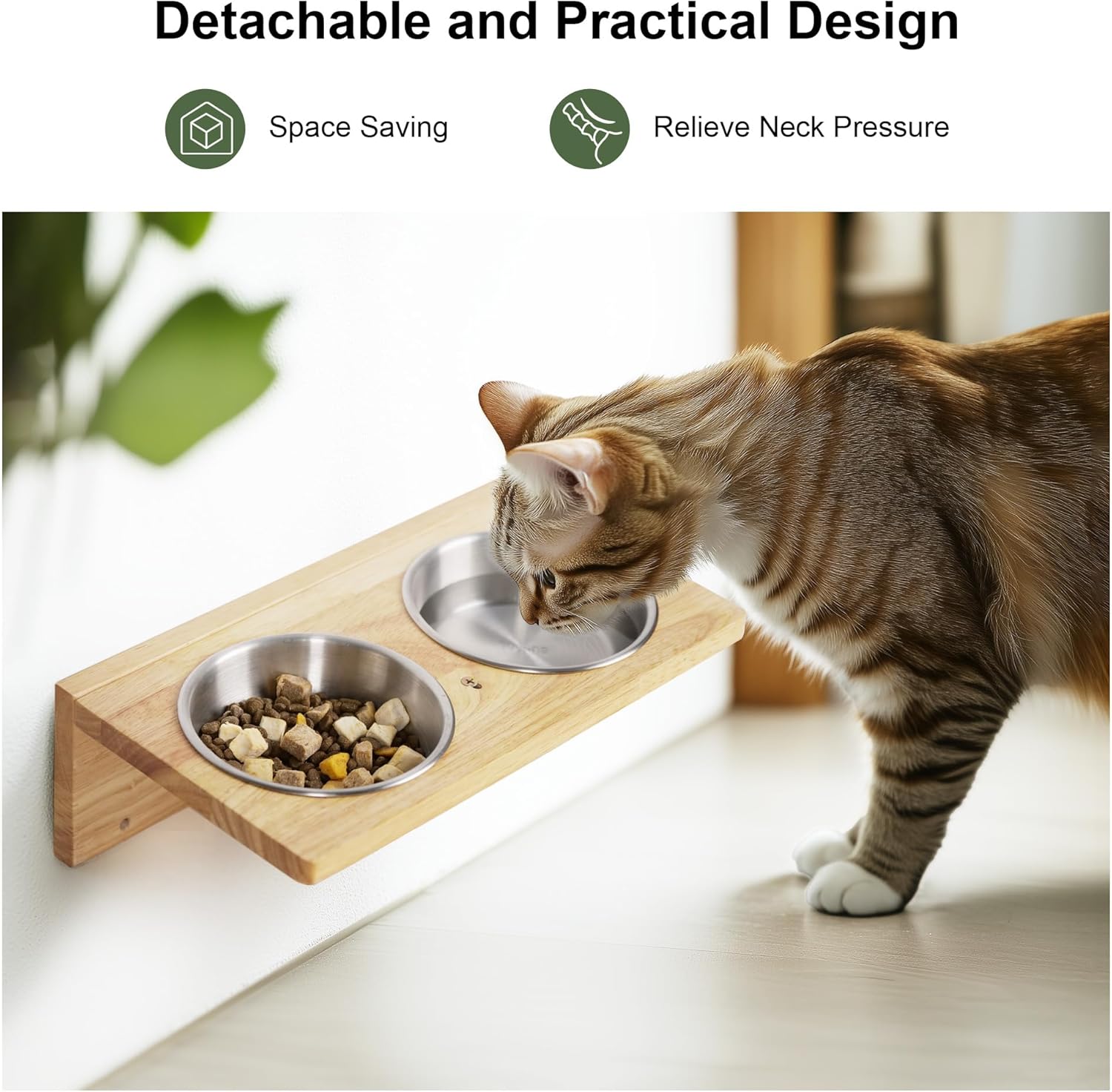 Detalle 2 de Fukumaru 3-in-1 Cat Furniture Set with 2 Steps – Wall Perch, Steps & Wall-Mounted Bowl