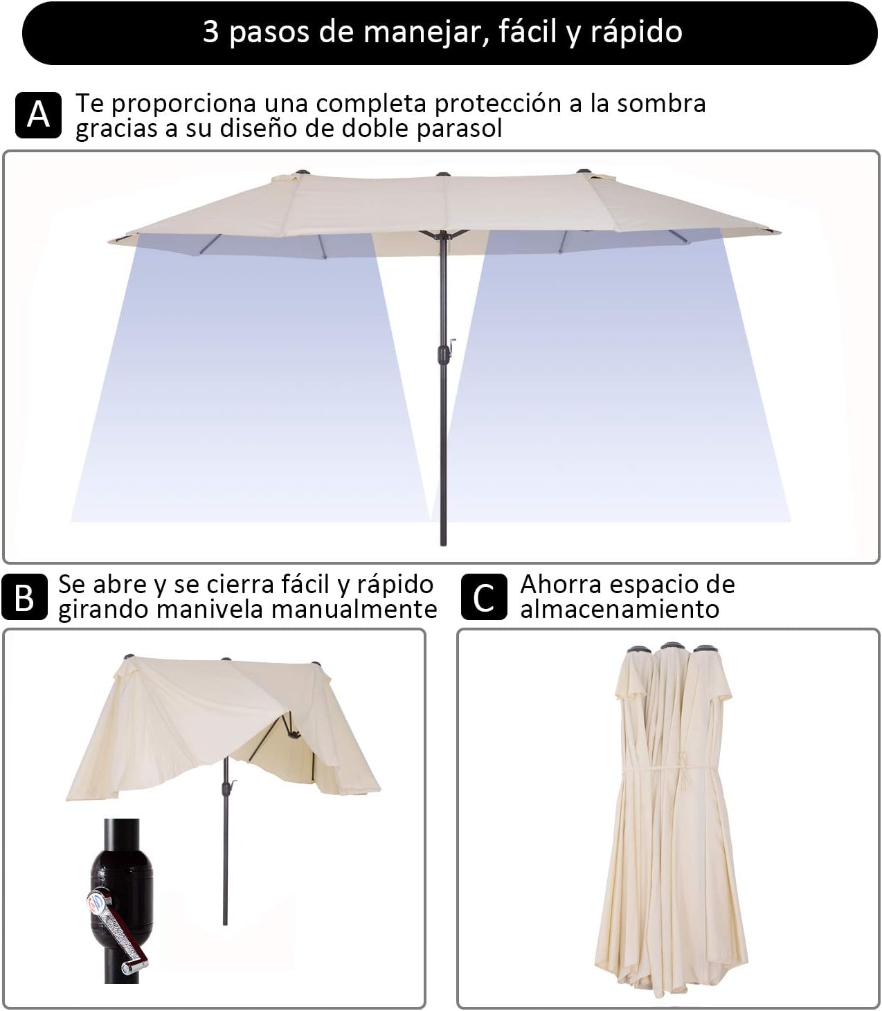 Thumbnail 4 de Outsunny Sombrilla Parasol Doble 4,55 m