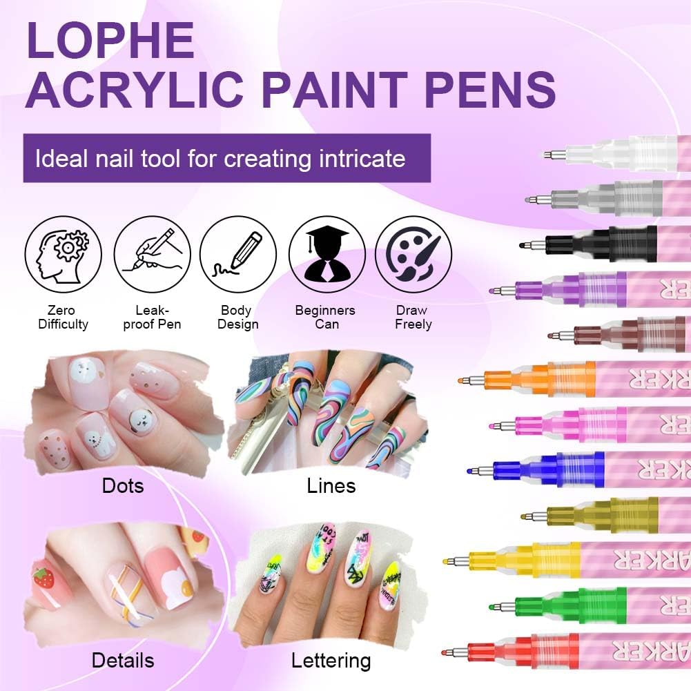 Detalle de LOPHE Penne per nail art con 12 matite colorate (0,5 mm) per graffiti e decorazioni fai da te