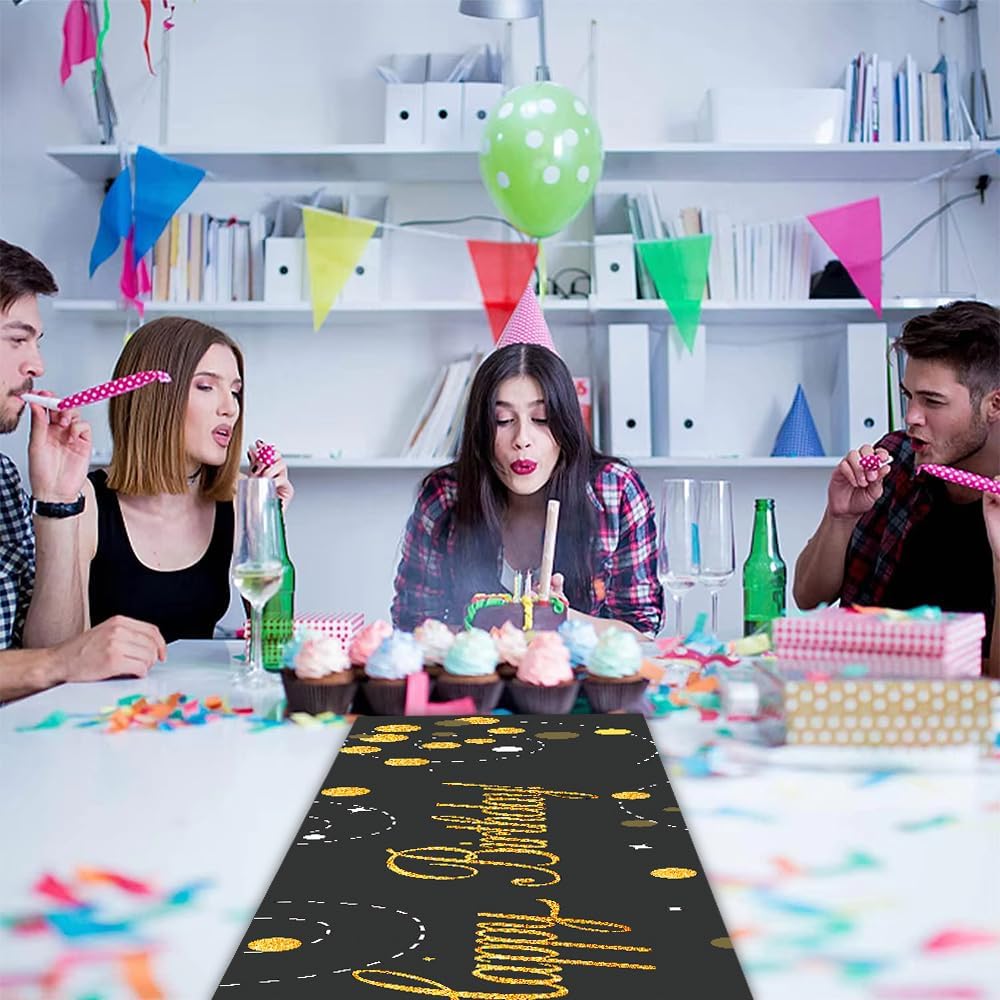Thumbnail 4 de Senken Tischläufer „Happy Birthday“ Schwarz Gold (35x180 cm) aus 300D Oxford-Stoff