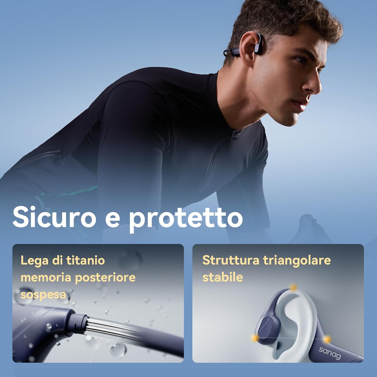 Detalle de SANAG B21S Cuffie Conduzione Ossea Open Ear Bluetooth 5.4 IPX5