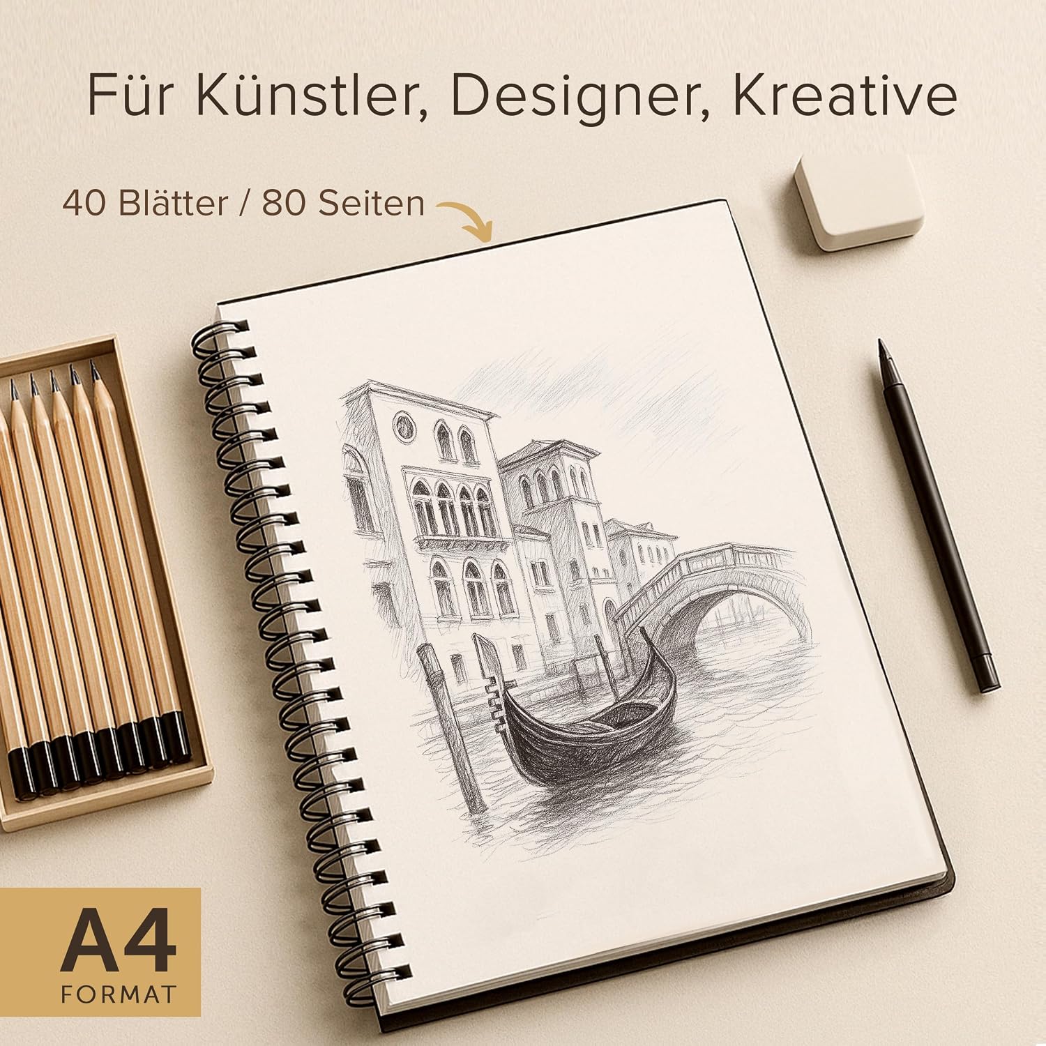 Thumbnail 3 de Gebundenes Skizzenbuch für Künstler, DIN A4 (200 g/m²) – spiralgebunden, 40 Bögen / 80 Seiten