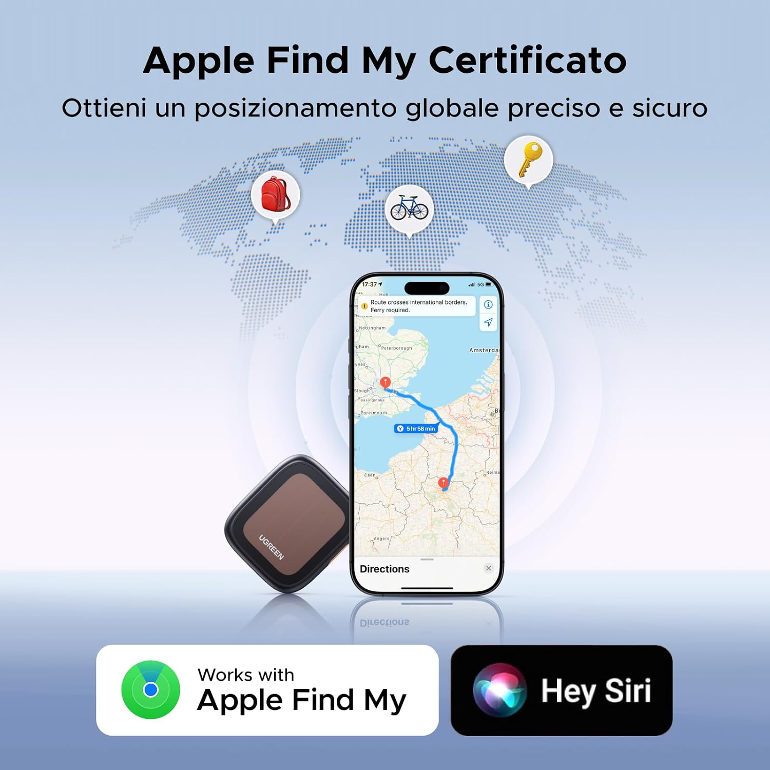 Detalle 2 de UGREEN FineTrack Pro Smart Finder: Localizzatore IP68 con ricarica solare per chiavi, bagagli e oggetti