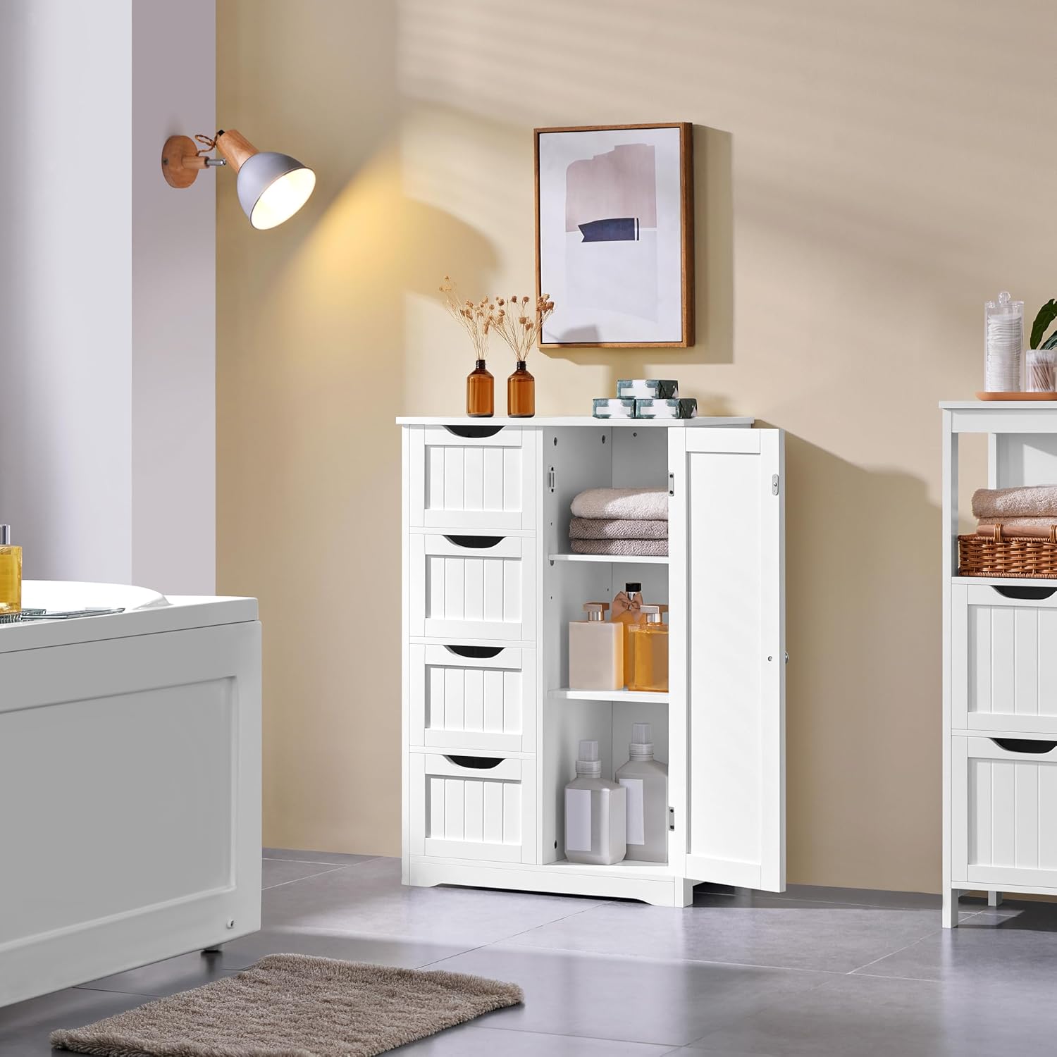 Thumbnail 1 de Yaheetech 611079 White Bathroom Floor Cabinet, 4 Drawers, Adjustable Shelf