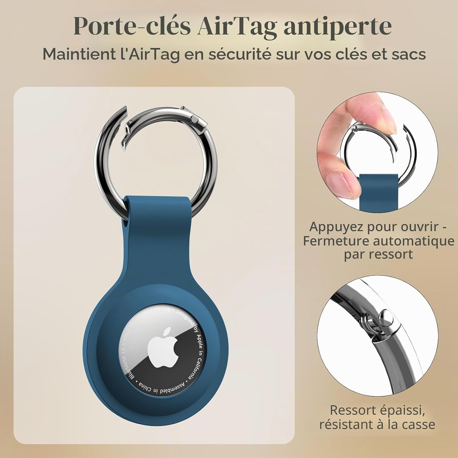 Detalle de 5 Étuis en silicone pour Apple AirTag avec porte-clés – protection anti-chute et anti-rayures