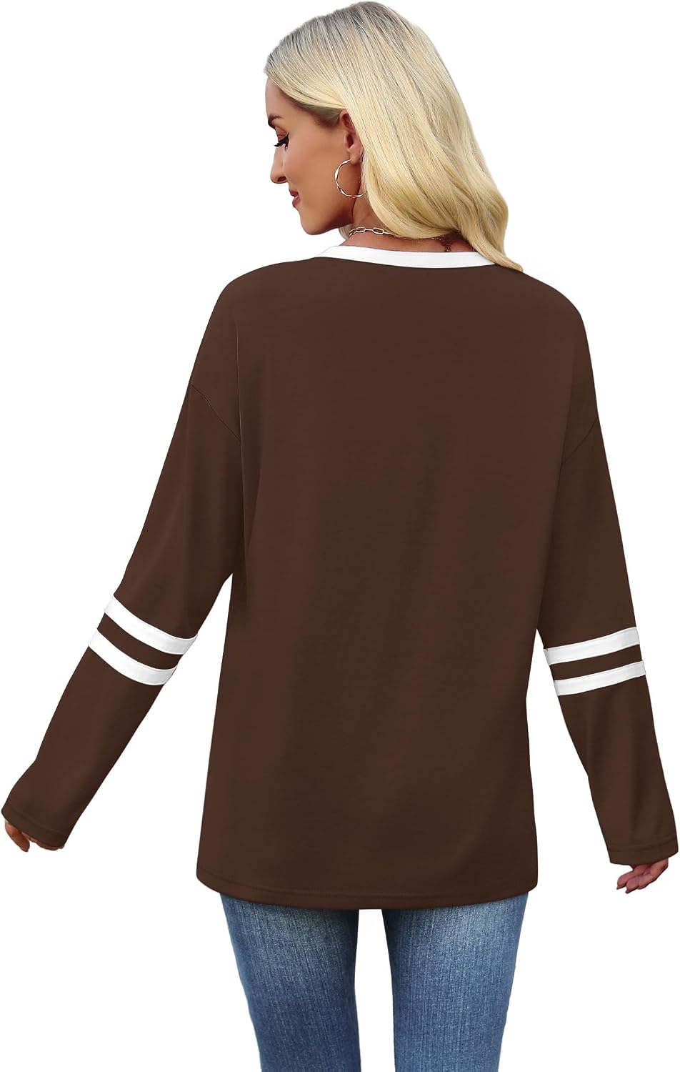 Detalle 2 de Sampeel Color-Block Long Sleeve Shirt for Women, Crew Neck with Striped Sleeves