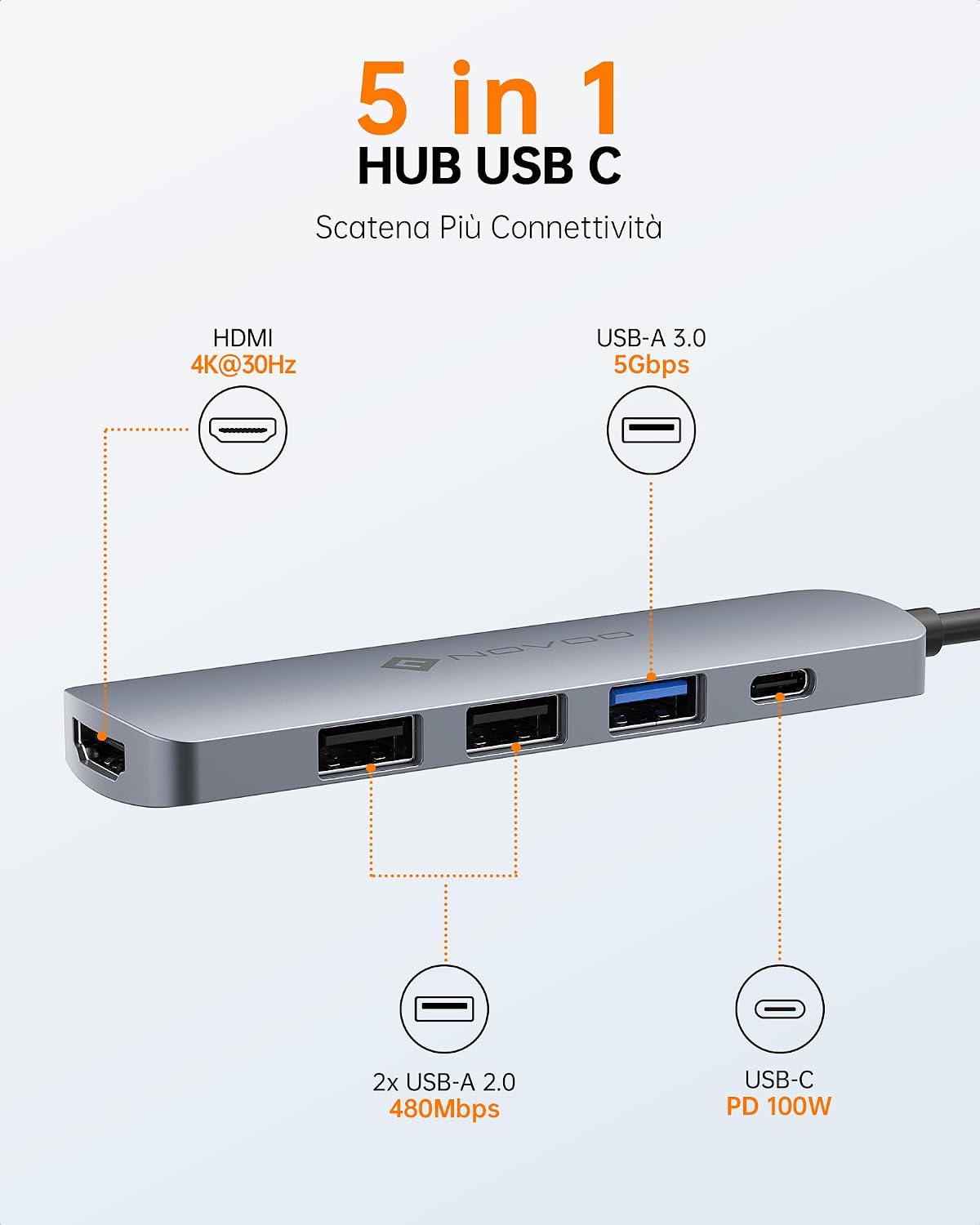 Thumbnail 1 de NOVOO USB C Hub HDMI 4K 100W PD