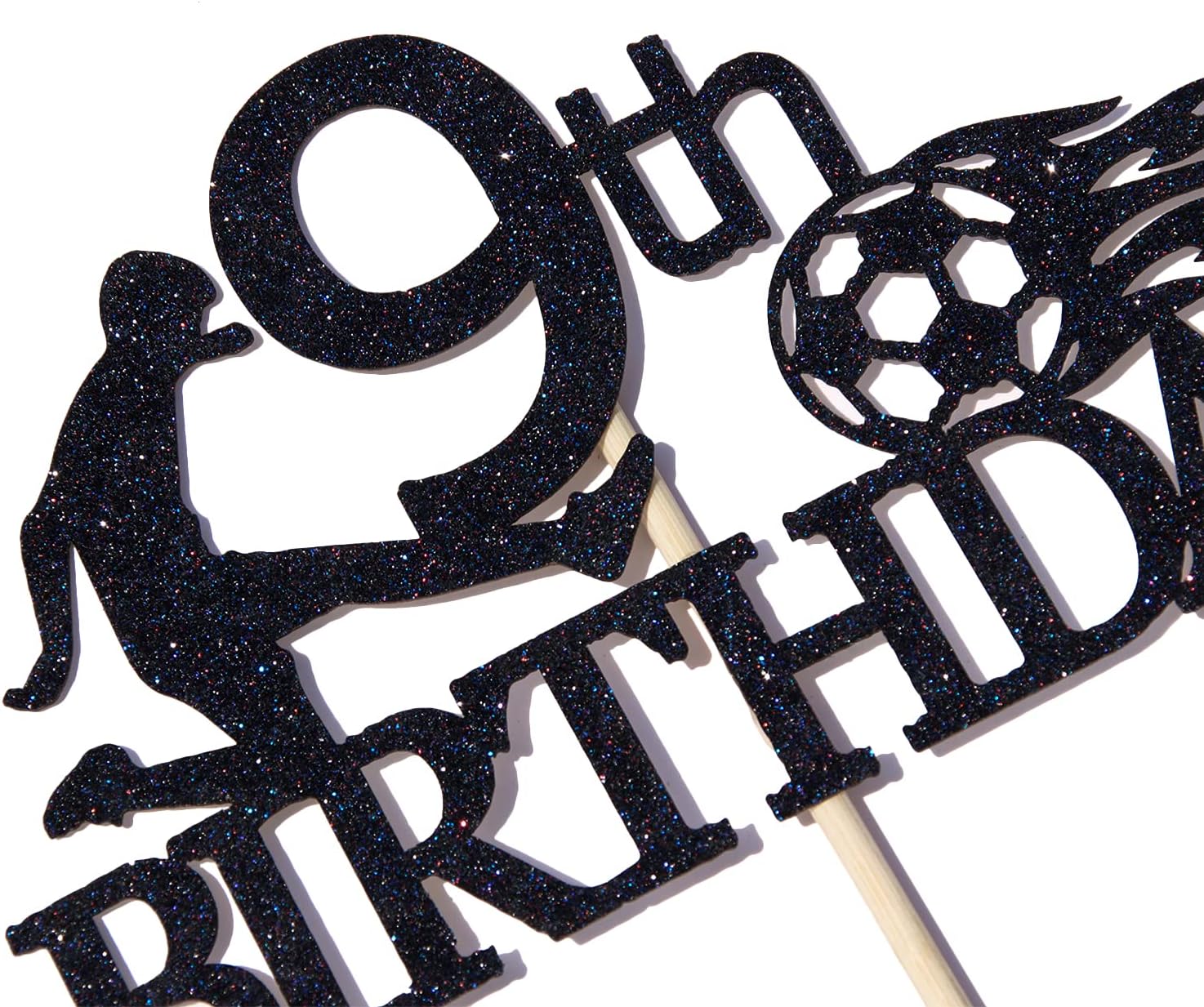 Thumbnail 6 de Colorfulparty CF-0579 Happy 9th Birthday Soccer Cake Topper, Black Glitter