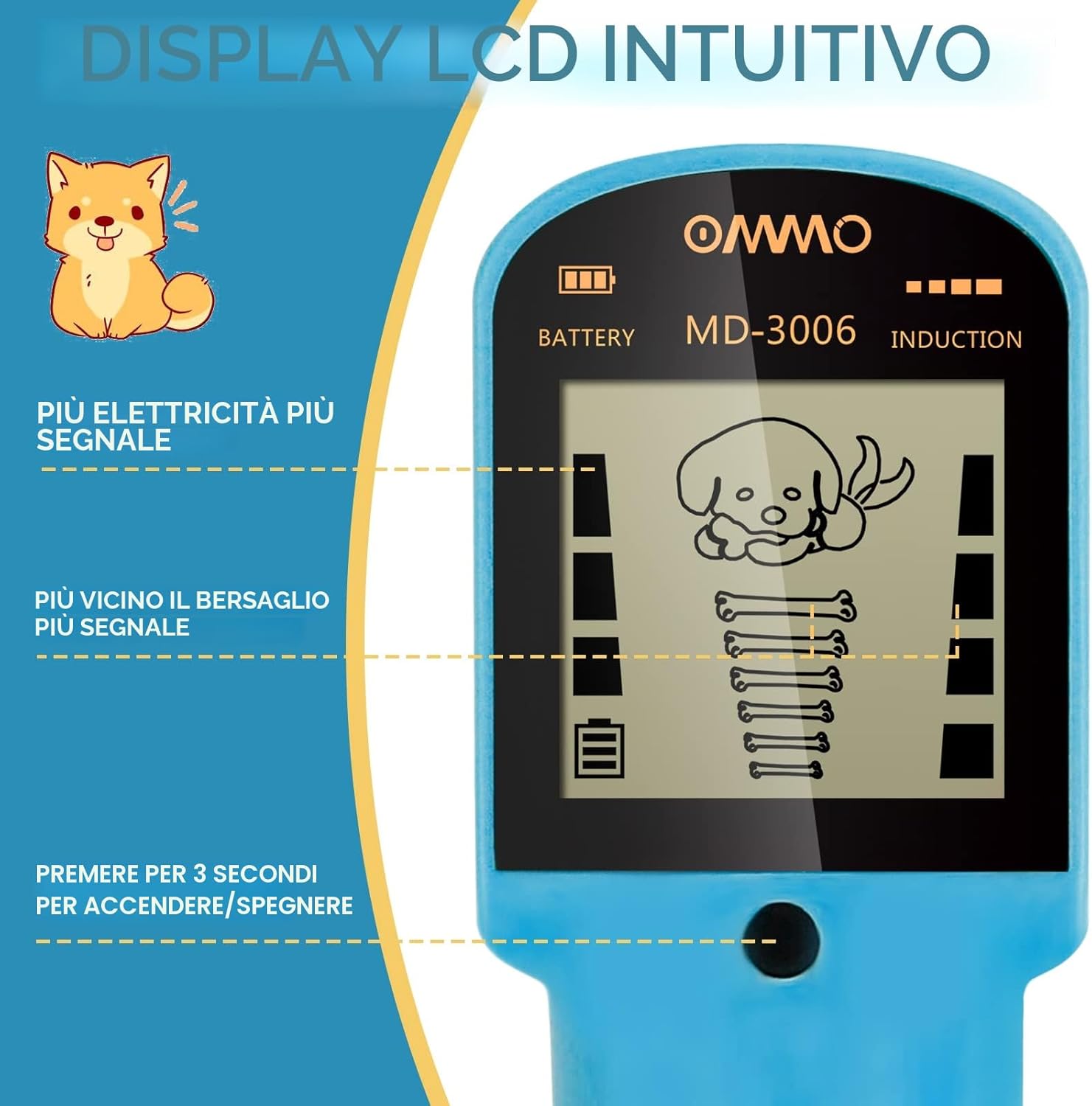 Detalle de OMMO Metal Detector per Bambini: Stelo Regolabile, Bobina Impermeabile da 6" e Design a Tema Cucciolo