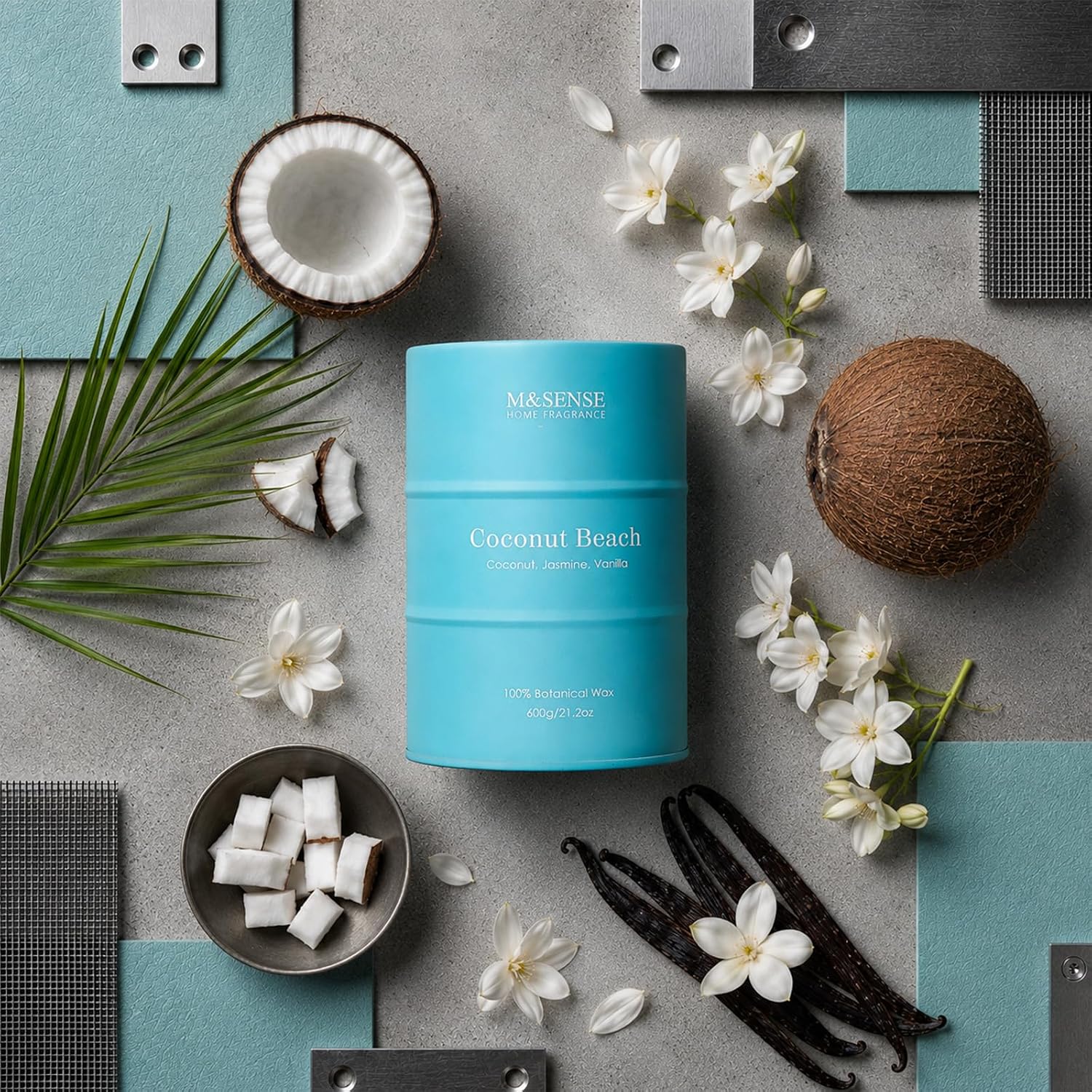 Detalle 2 de M&SENSE Coconut Beach Scented Candle, 21.2 oz Soy Blend Wax