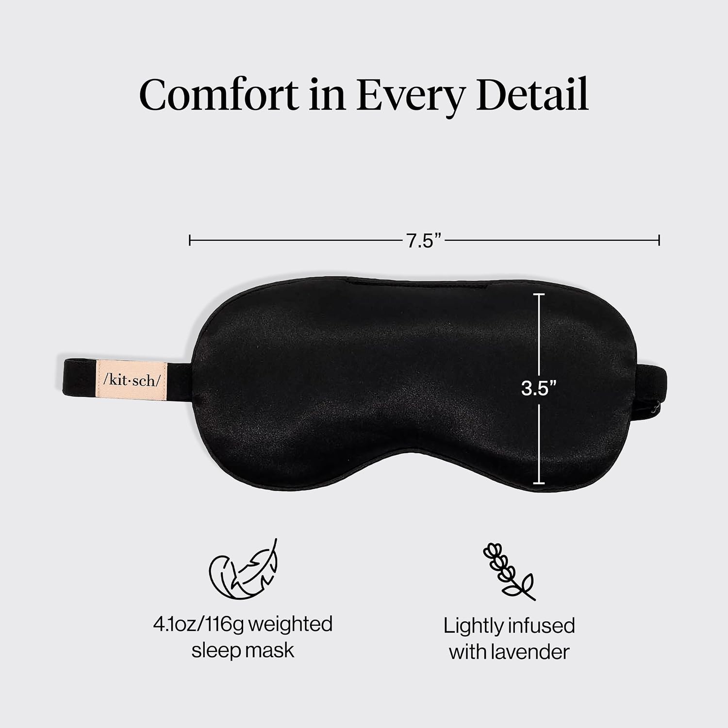 Detalle de Kitsch LU-CJ9M-NK01 Weighted Satin Sleep Mask, Lavender-Scented, Black