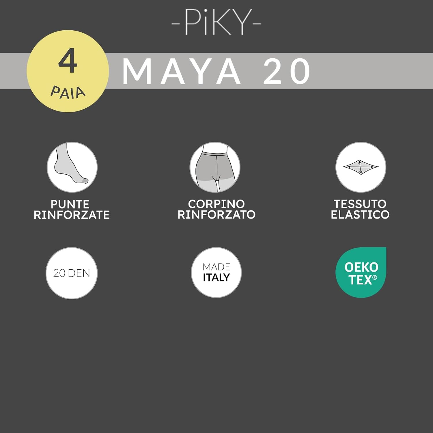 Detalle de PIKY PACK 4 Paia Collant Bambina Velati 20 DEN – Made in Italy