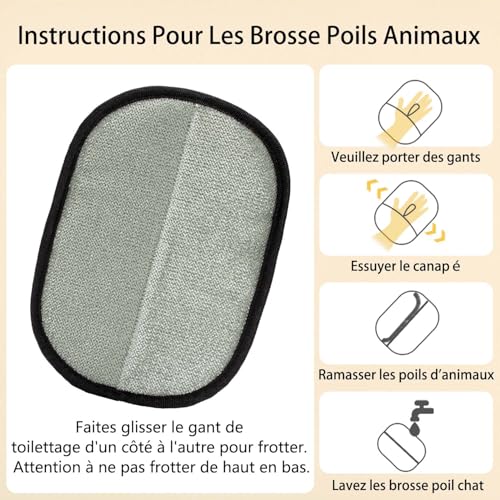 Detalle de Gant Anti Poils Animaux Kunoli – 2 Pièces, double-face pour poils et saletés