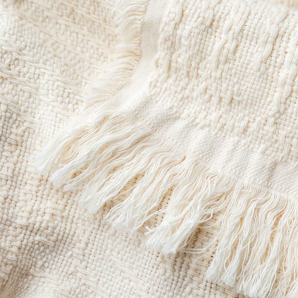 Thumbnail 2 de GLORY SEASON Überwurfdecke aus 100% Baumwolle mit Jacquard, cremefarben (127 x 152 cm)