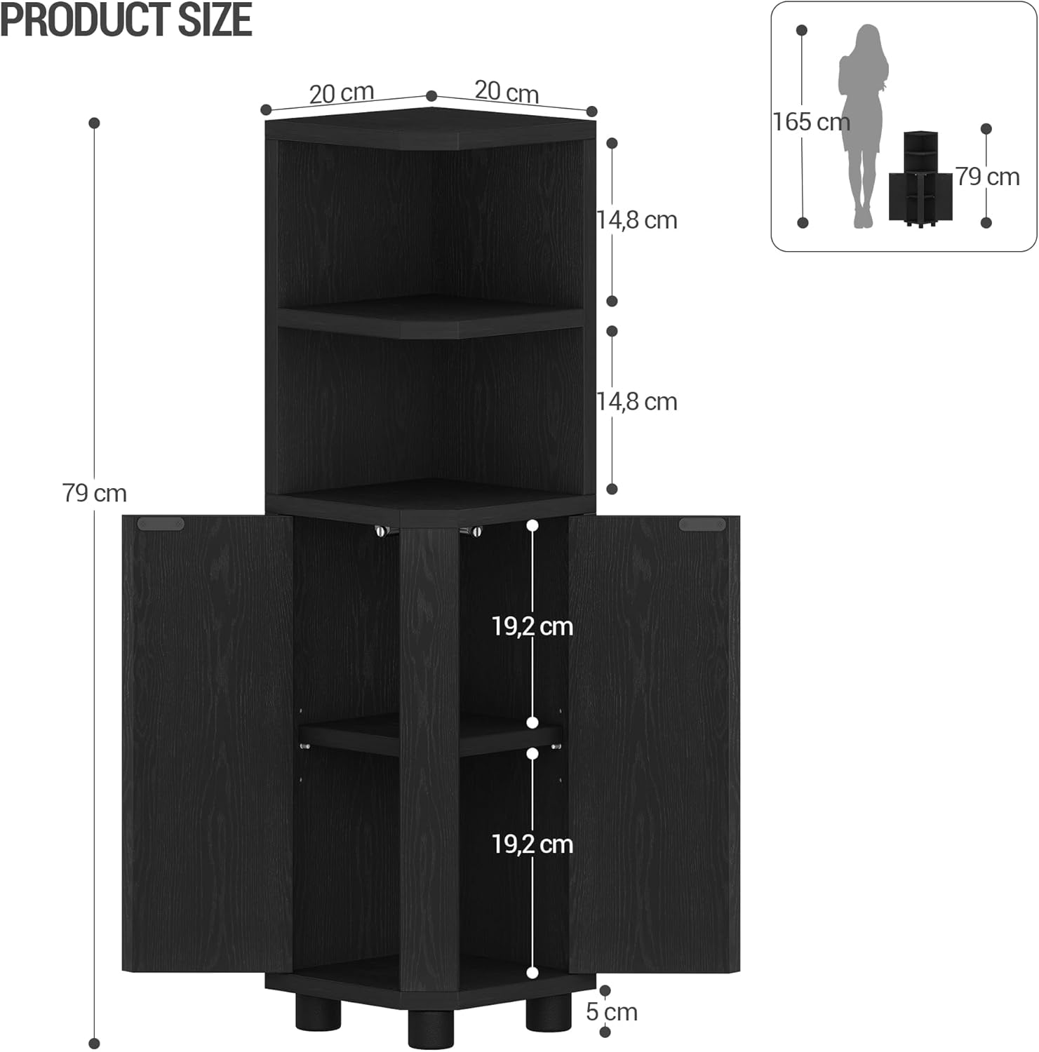Thumbnail 1 de Hzuaneri Armoire de Salle de Bain d'angle 20 x 20 x 79 cm – Noir (BC20004X)