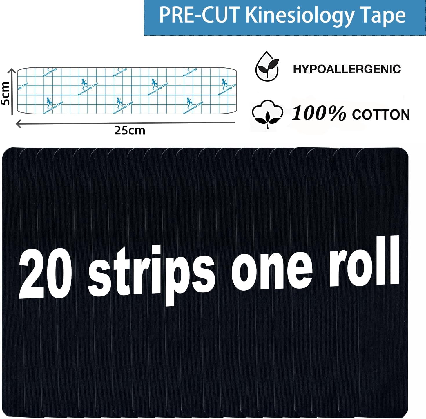 Thumbnail 1 de Kinesiology Tape Precut (3 Rolls, 60 Strips) Waterproof Sports Tape for Athletes