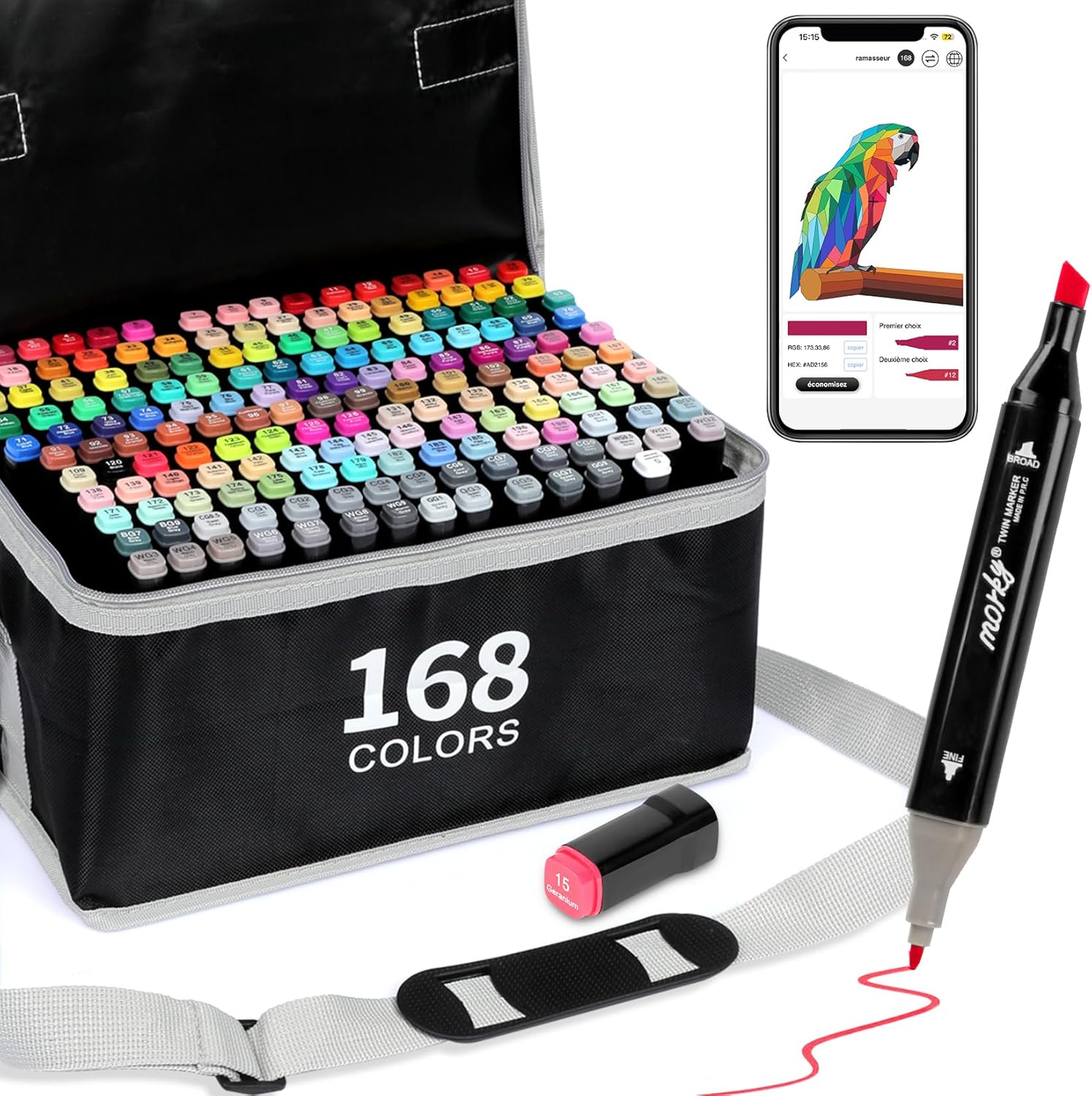 AEDAGA 168+2 feutres à alcool double pointe avec app gratuite (biseautée + fine)