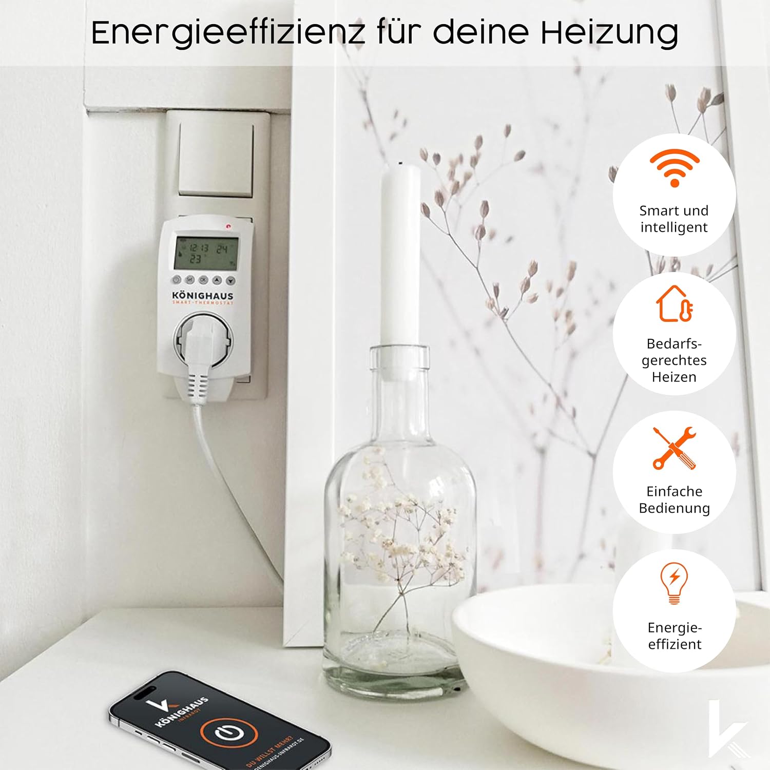 Detalle de Könighaus smart termostat för infravärmare med Wi-Fi och veckoprogram
