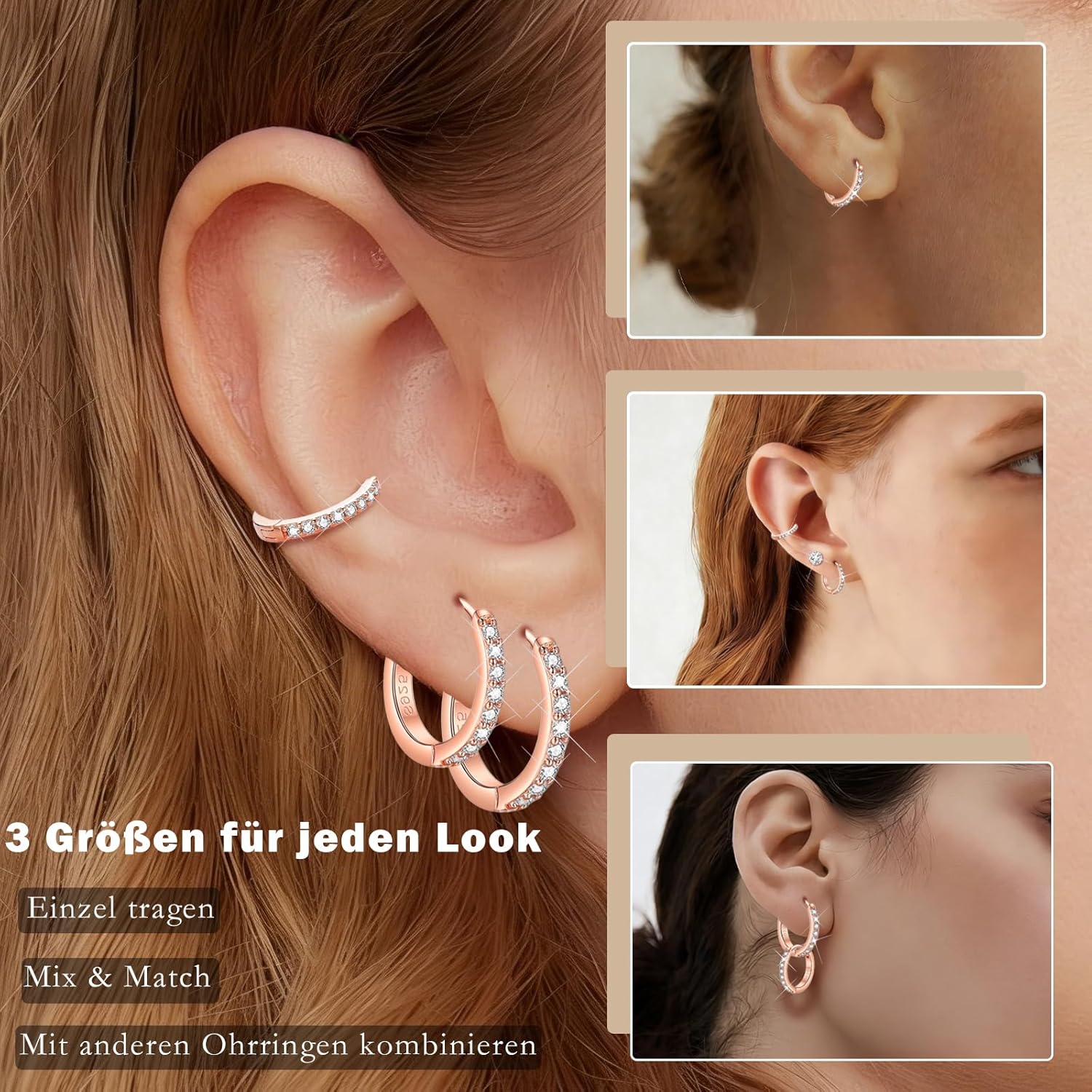 Thumbnail 3 de Hasnsofie Silbere Creolen Damen Set 3 Paare 12mm