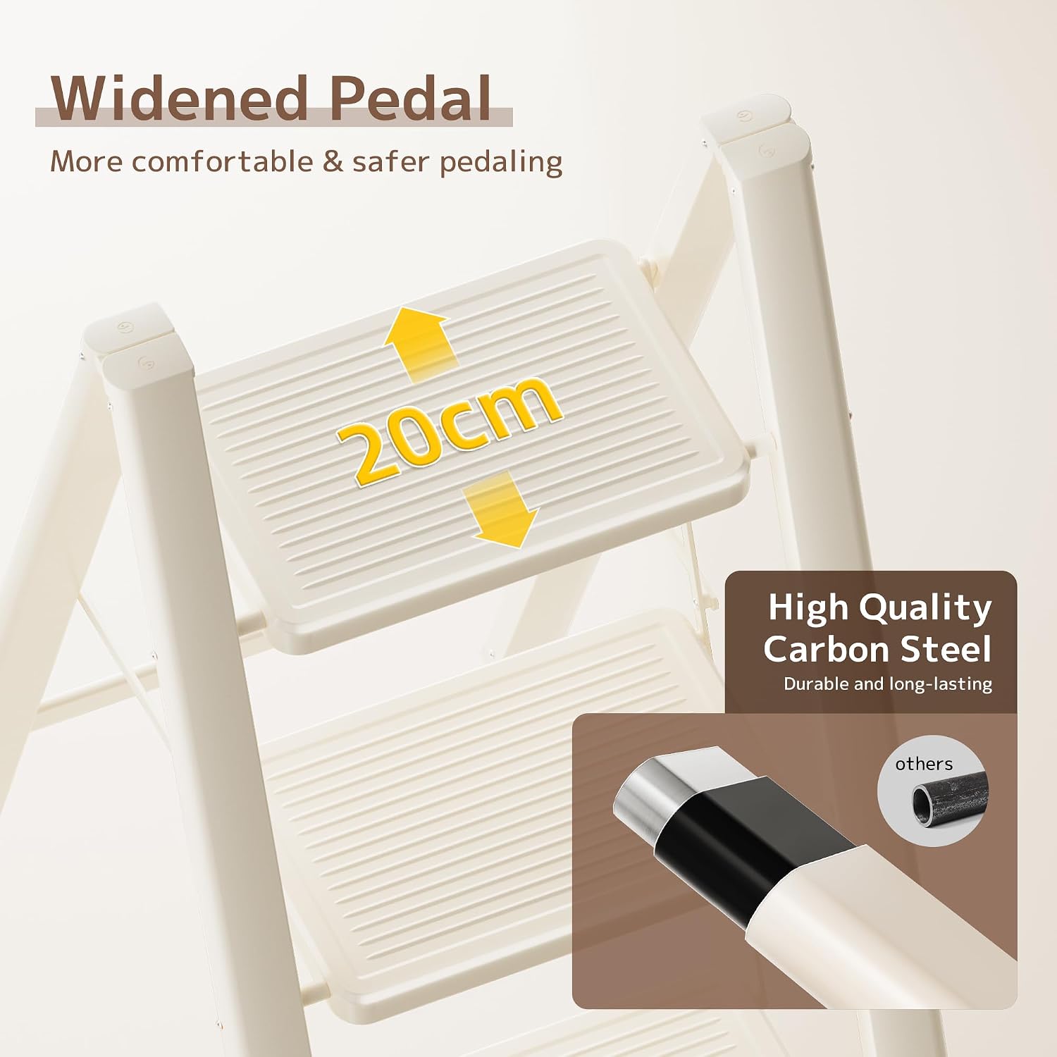 Thumbnail 2 de GameGem 2 Step Ladder: 2 Step Stool for Adults in Cream White