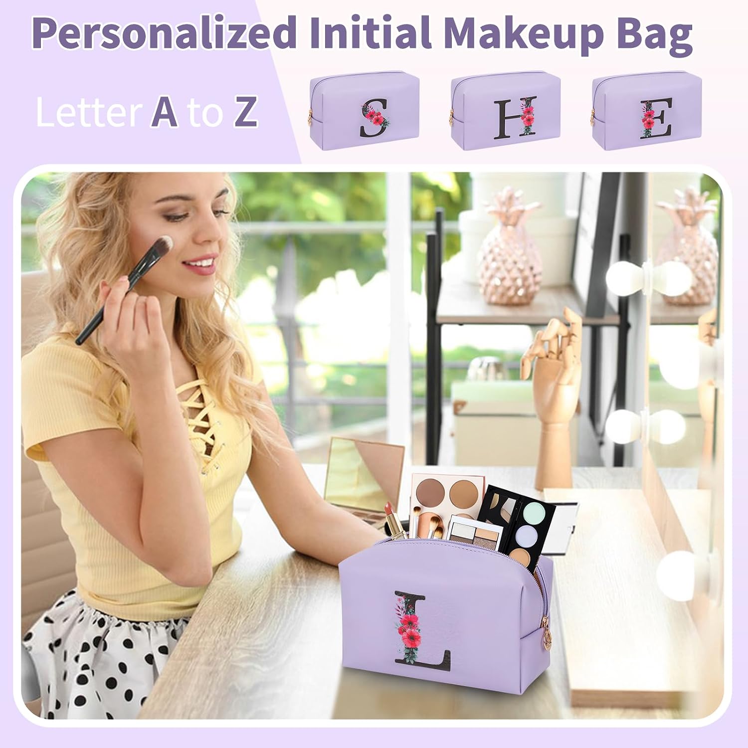 Detalle 2 de Personalized Makeup Bag, 7.9 x 3.1 x 4.9 in