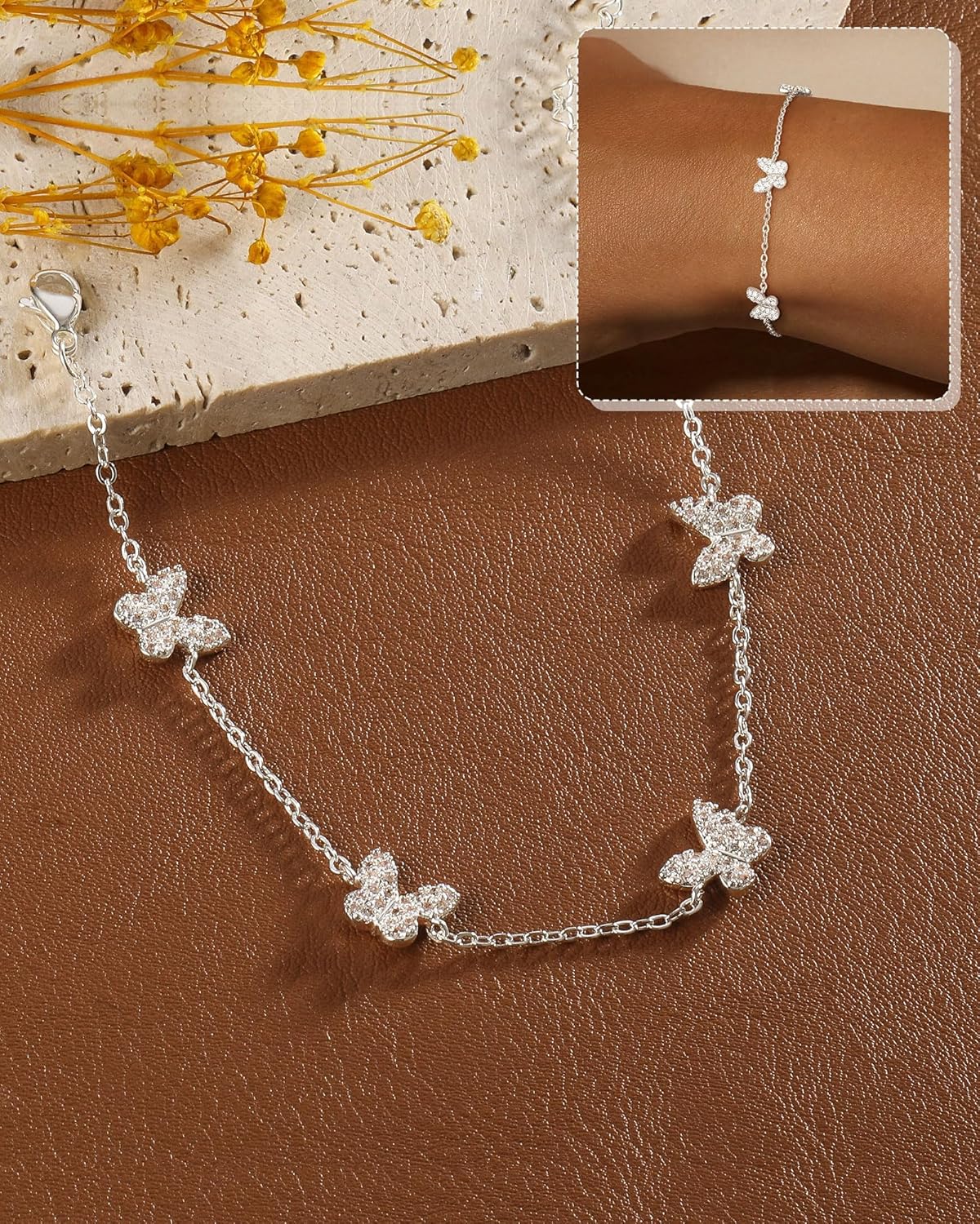 Thumbnail 3 de Bracelet femme ZHESHY argent 925 plaqué or 14k, réglable avec trèfle à 4 feuilles, croix et cœur en zircon