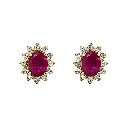 Detalle 2 de Miore Diamond Earrings: Prong Stud Earrings in 9ct Yellow Gold with Diamonds and Ruby