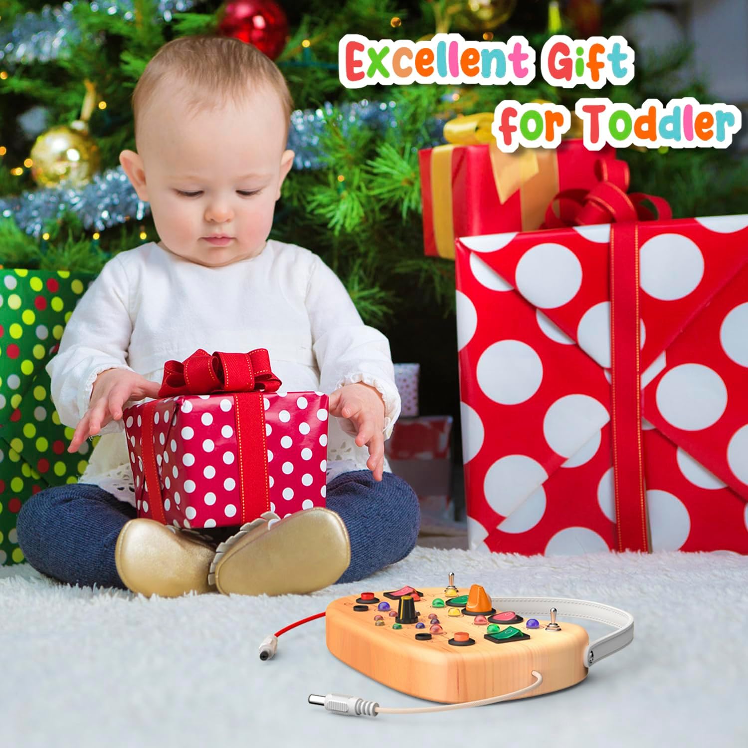 Thumbnail 5 de Flycoost Busy Board with LED Light Switches — Montessori-Inspired Wooden Sensory Toy for 1–3 Year Olds