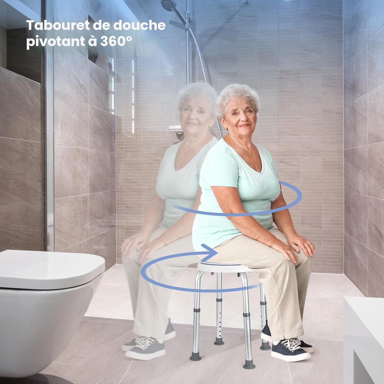 Thumbnail 4 de Careboda Tabouret de Douche pivotant à 360°, hauteur réglable 34–52 cm — stabilité et confort pour personnes âgées