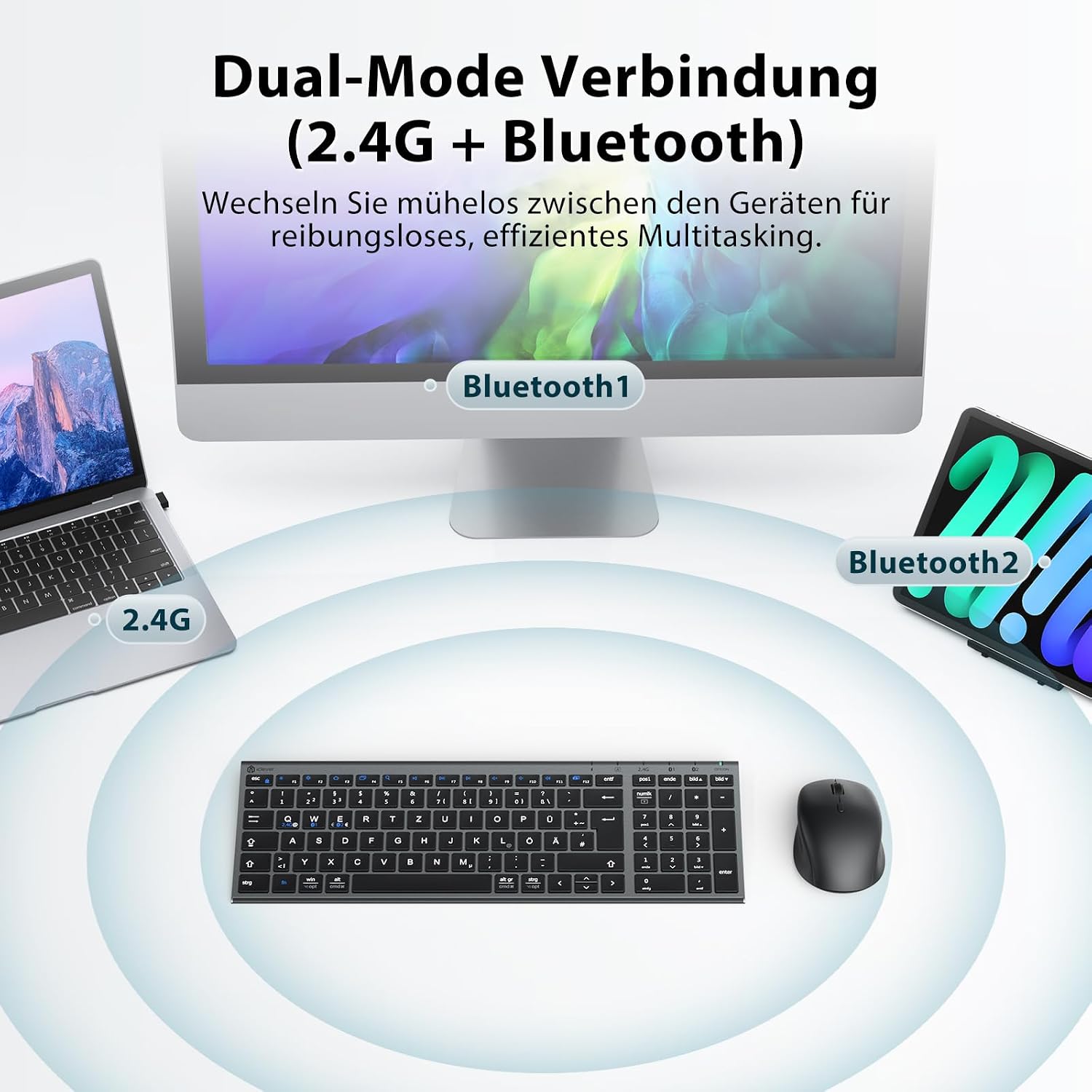 Thumbnail 4 de iClever Bluetooth Tastatur mit Maus Kabellos