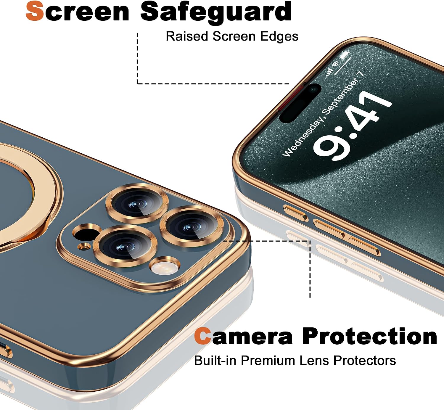 Thumbnail 6 de ETPESOK Plating Case with Magnetic Ring Stand for iPhone 15 Pro Max (Grey Blue)