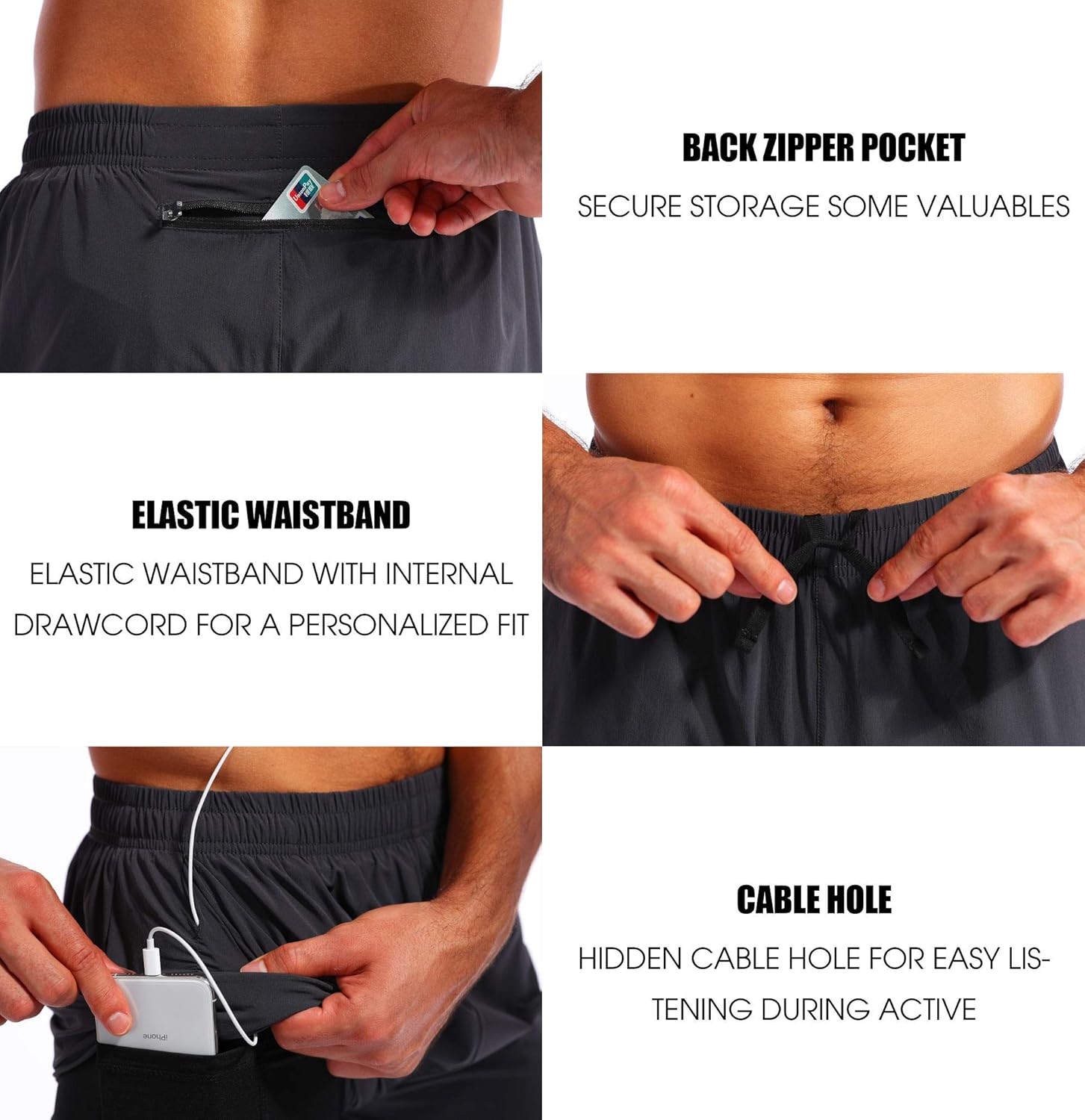 Thumbnail 4 de Pudolla Men’s 2 in 1 Running Shorts 5" Quick Dry with Phone Pockets