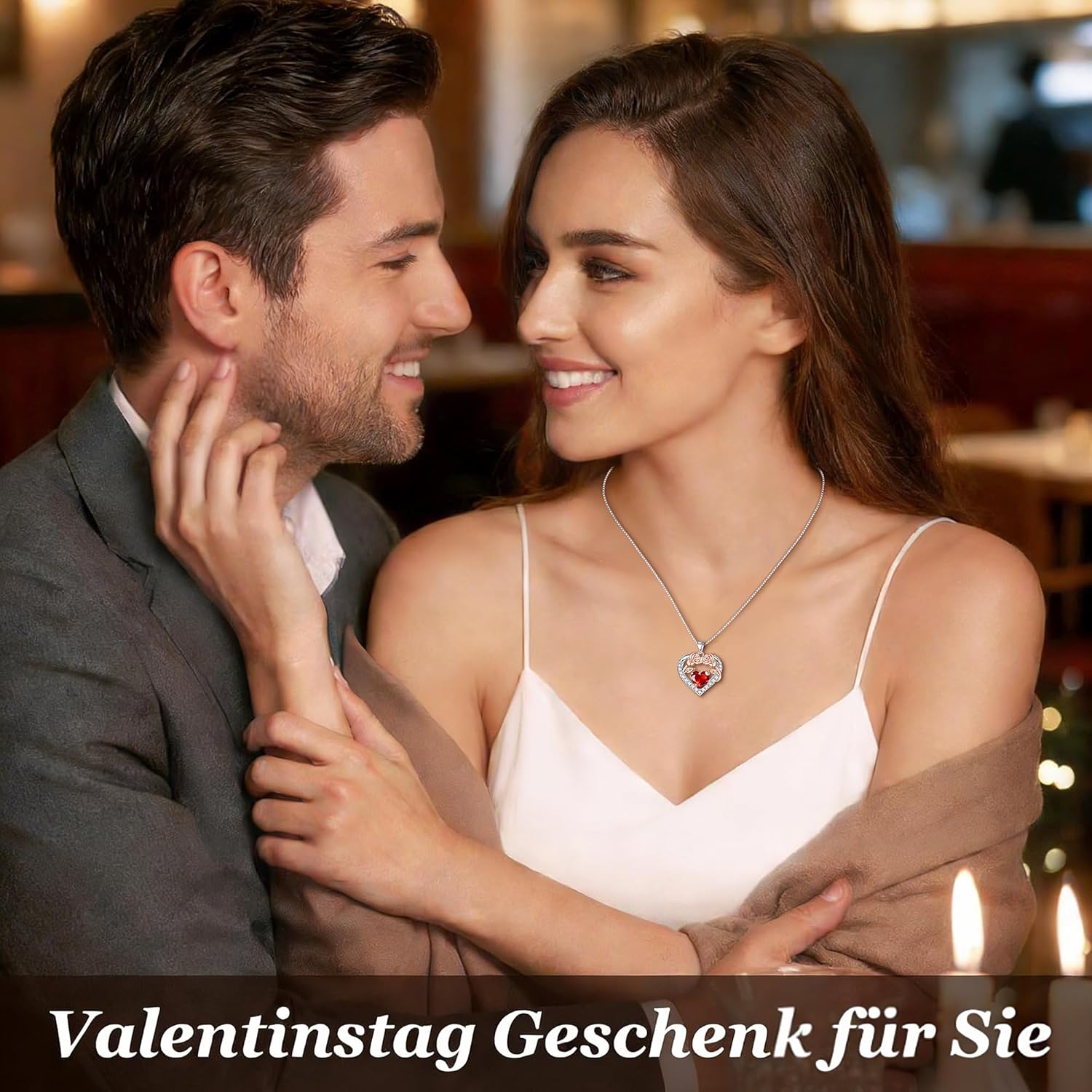 Thumbnail 2 de Fezodo Muttertag/Jahrestag Halskette aus Sterlingsilber 925 mit Rosenherz & Geburtsstein