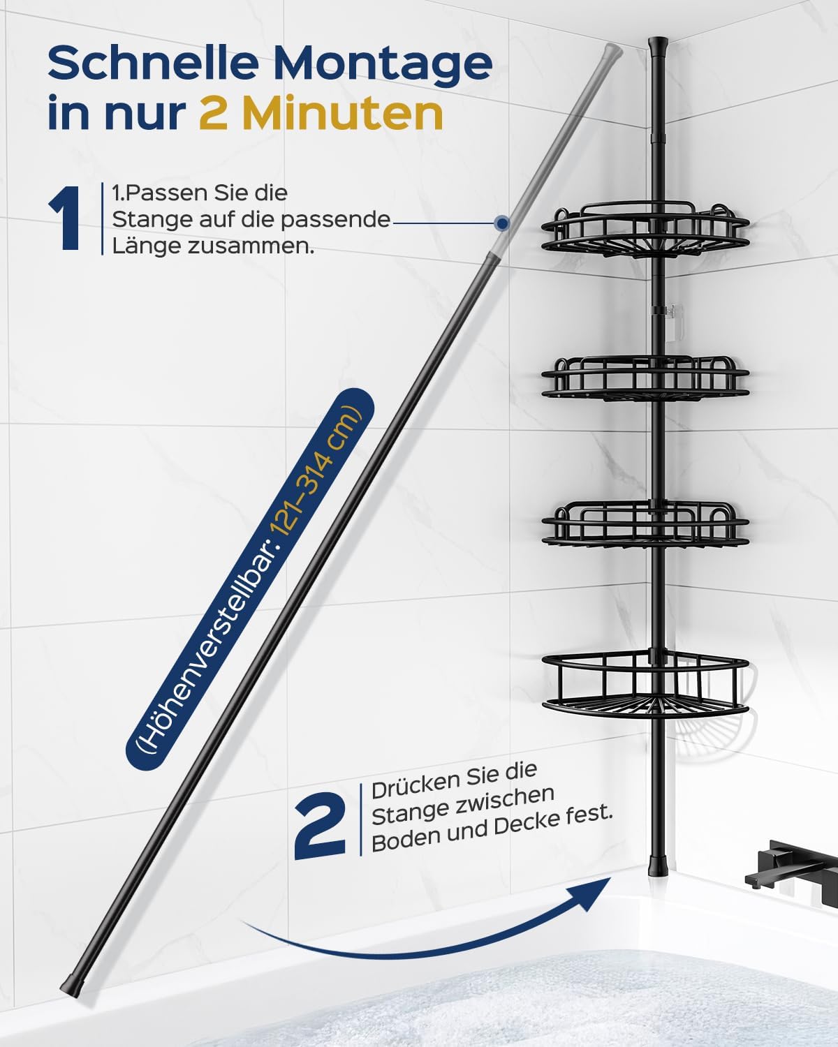 Detalle de HAMITOR Teleskop Duschablage verstellbar 121–314 cm