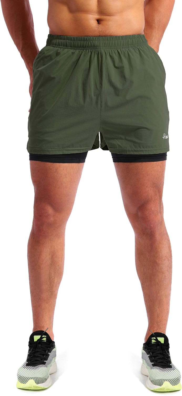 Detalle 2 de Pudolla Men’s 2 in 1 Running Shorts 5" with Phone Pockets