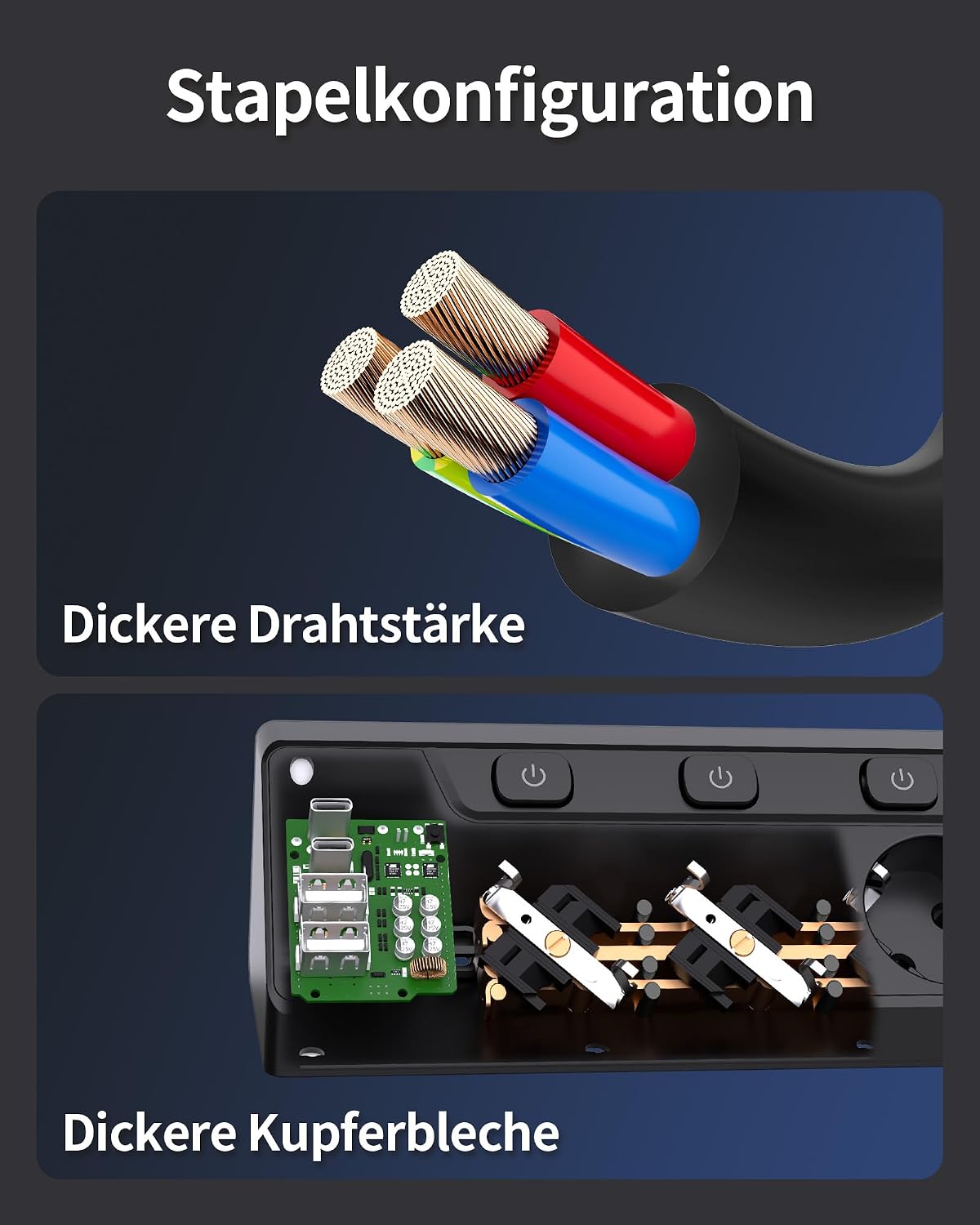 Thumbnail 4 de RivHillX Tischsteckdose Steckdosenleiste mit USB (schwarz) – 5-fach, einzeln schaltbar