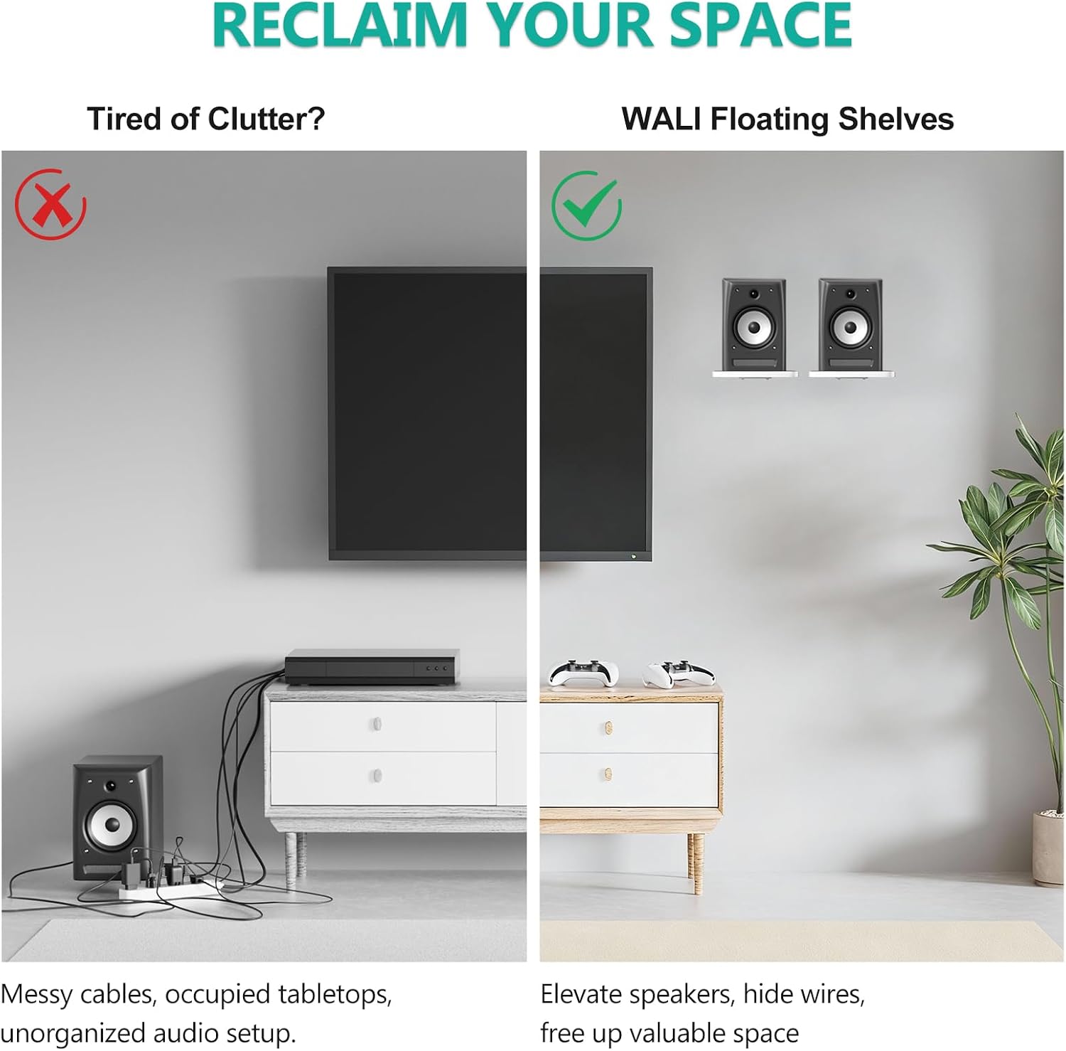 Thumbnail 3 de WALI SWM302W Speaker Wall Mount Pair: Heavy-Duty Floating Shelves for Surround Sound