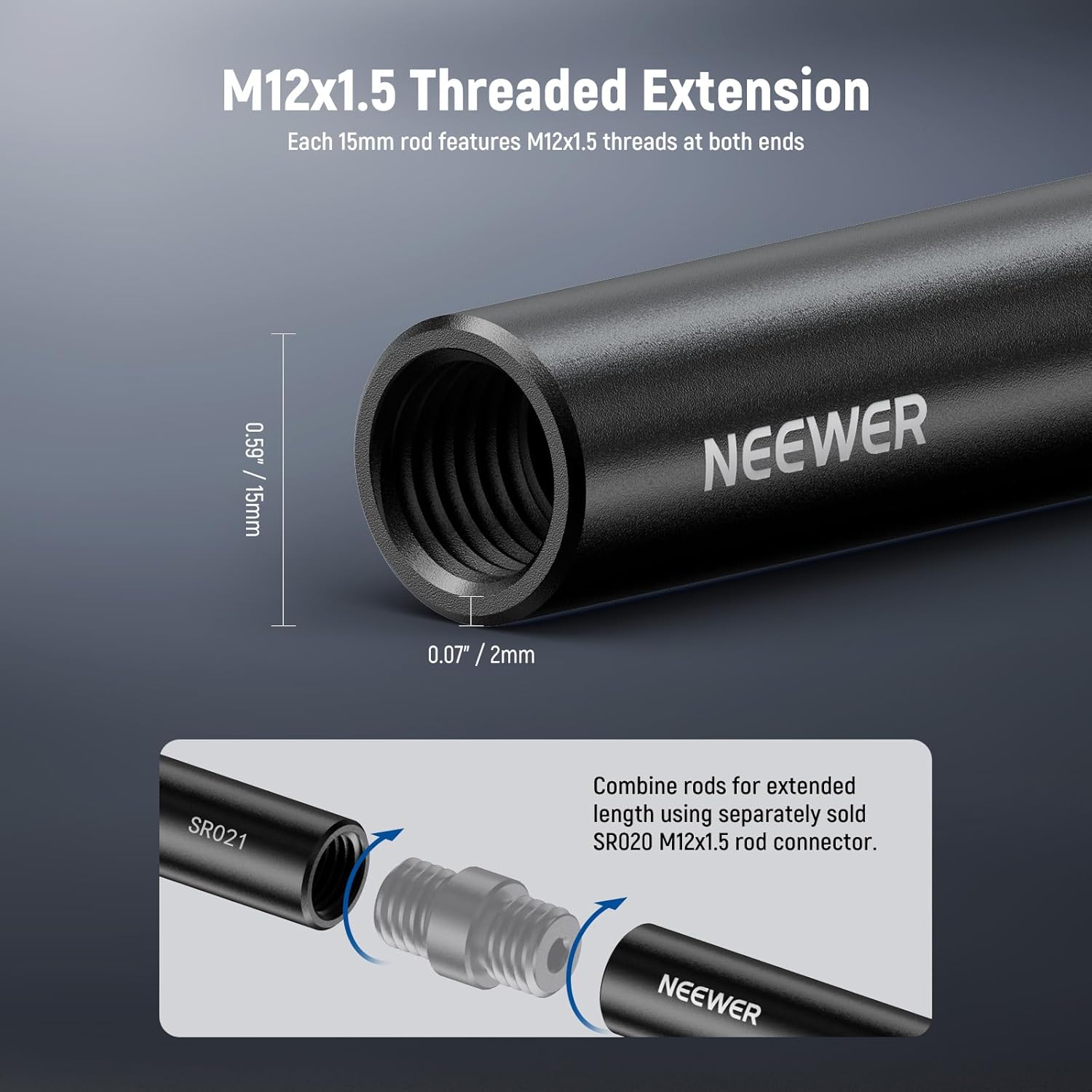 Thumbnail 2 de NEEWER Tiges d’extension LWS 15 mm (10 cm), lot de 2 – SR021