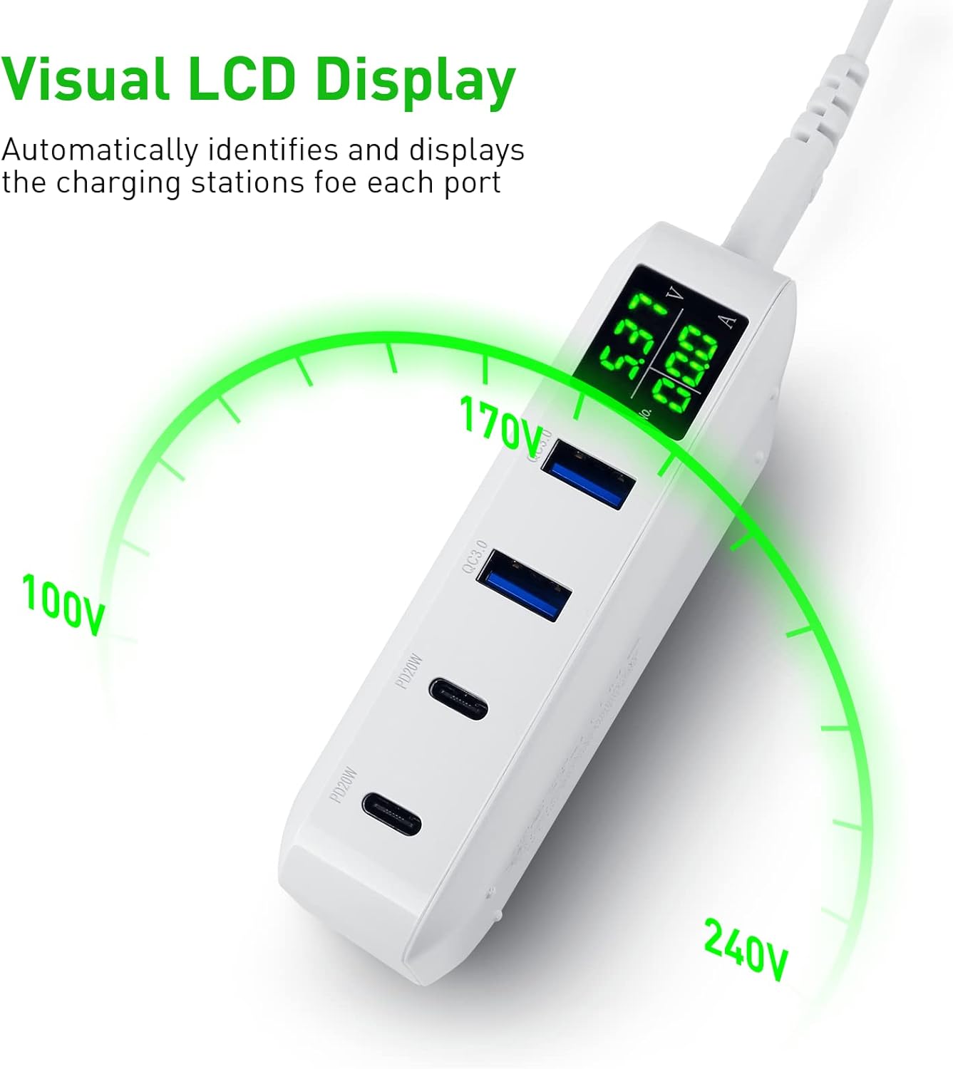 Thumbnail 5 de Ideallife Stazione di Ricarica USB a 4 Porte da 70W con Display LCD e PD20W/QC3.0