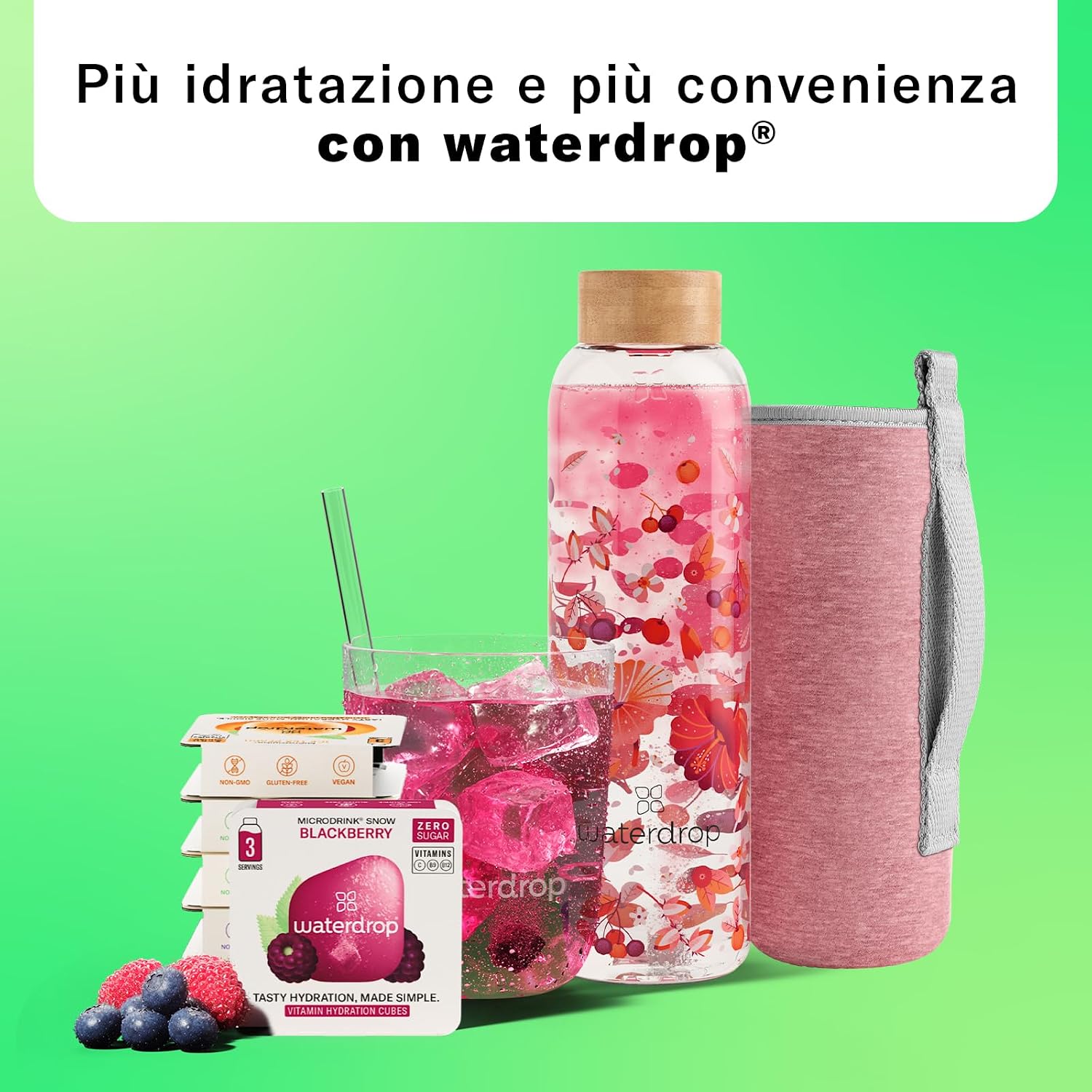 Thumbnail 6 de waterdrop Bottiglie Vetro 600ml con 18 Drops senza zucchero – cofanetto regalo donna