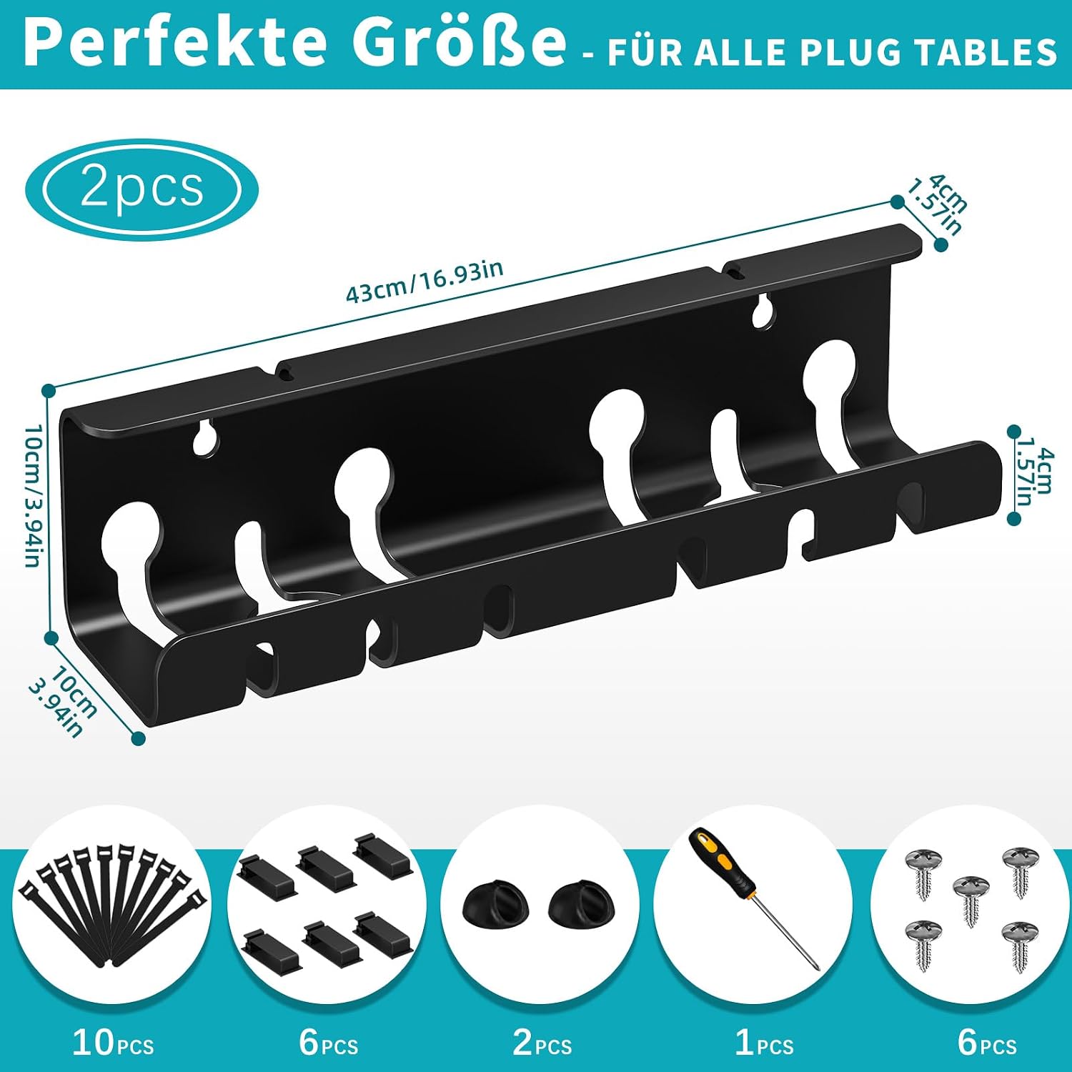 Detalle 2 de StowBin Canalina per cavi da scrivania – set da 2, organizer in acciaio inox con accessori, gestione cavi nera