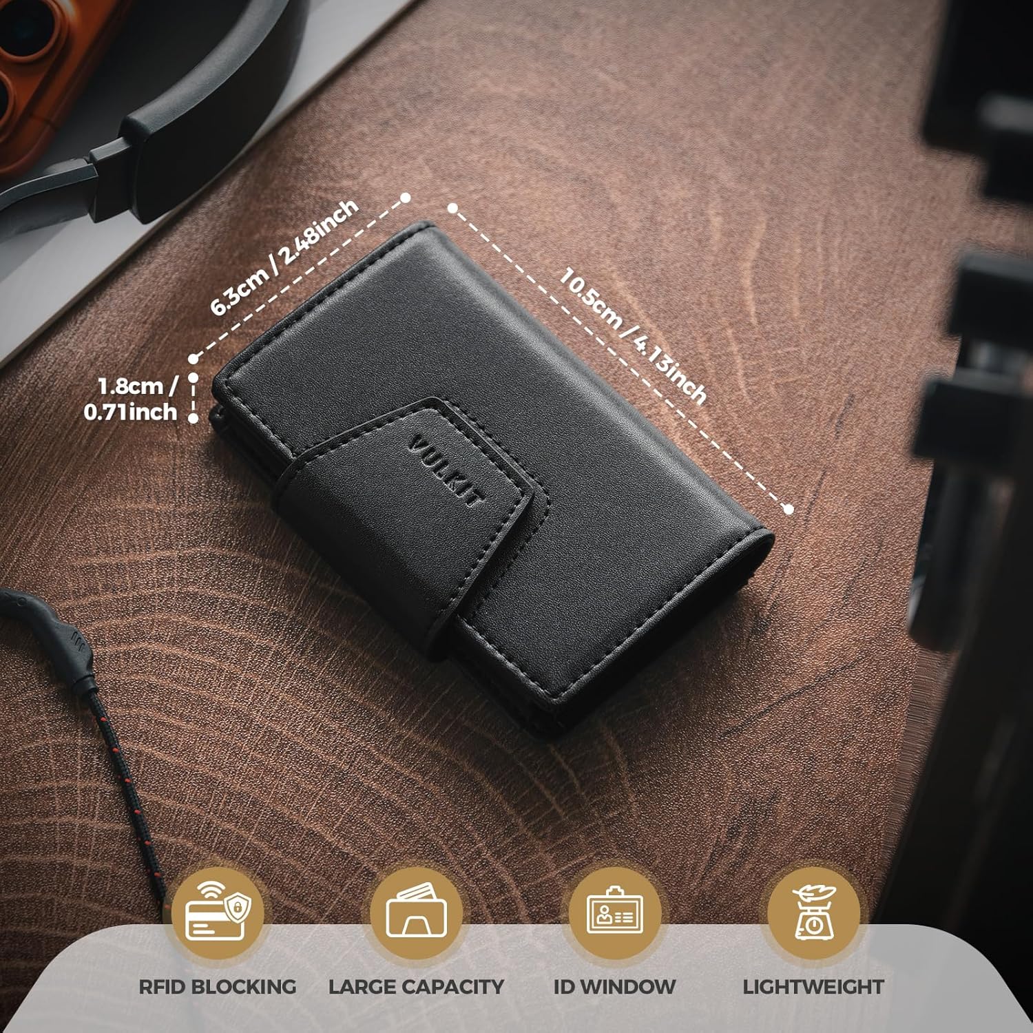 Thumbnail 1 de VULKIT RFID Blocking Leather Card Holder — Minimalist Magnetic Wallet