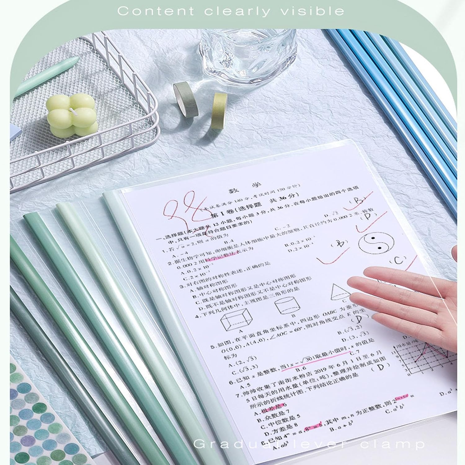 Detalle de 10pc Sliding Bar Report Covers (A4) – Clear Transparent Green Polypropylene File Cover for School & Office