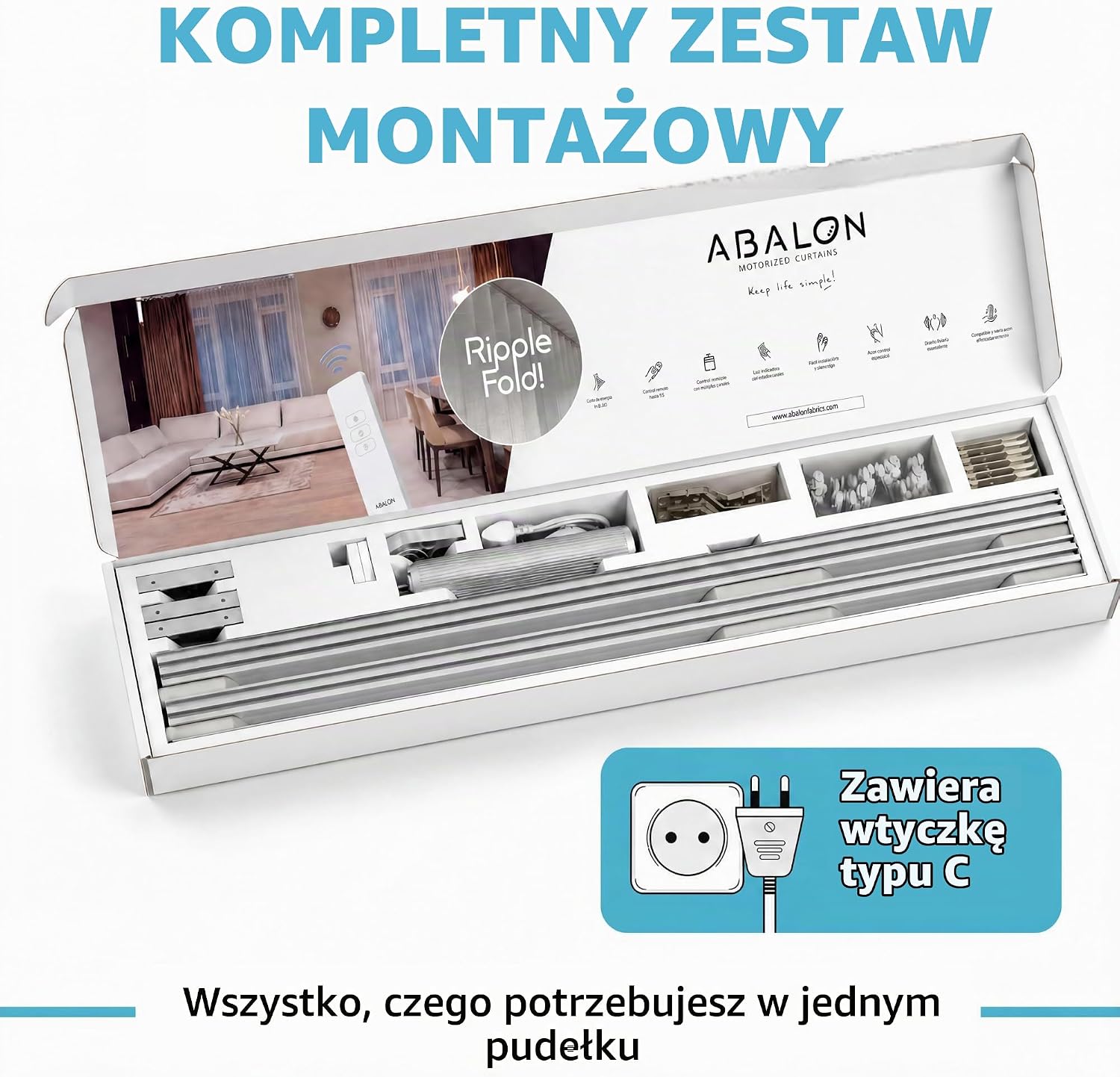 Thumbnail 4 de ABALON Perfect Wave WiFi – elektryczny karnisz 3 m, biały, sterowanie Tuya