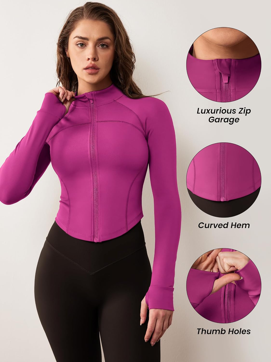 Detalle 2 de AVGO Women's Cropped Workout Jacket, Full-Zip with Thumb Holes