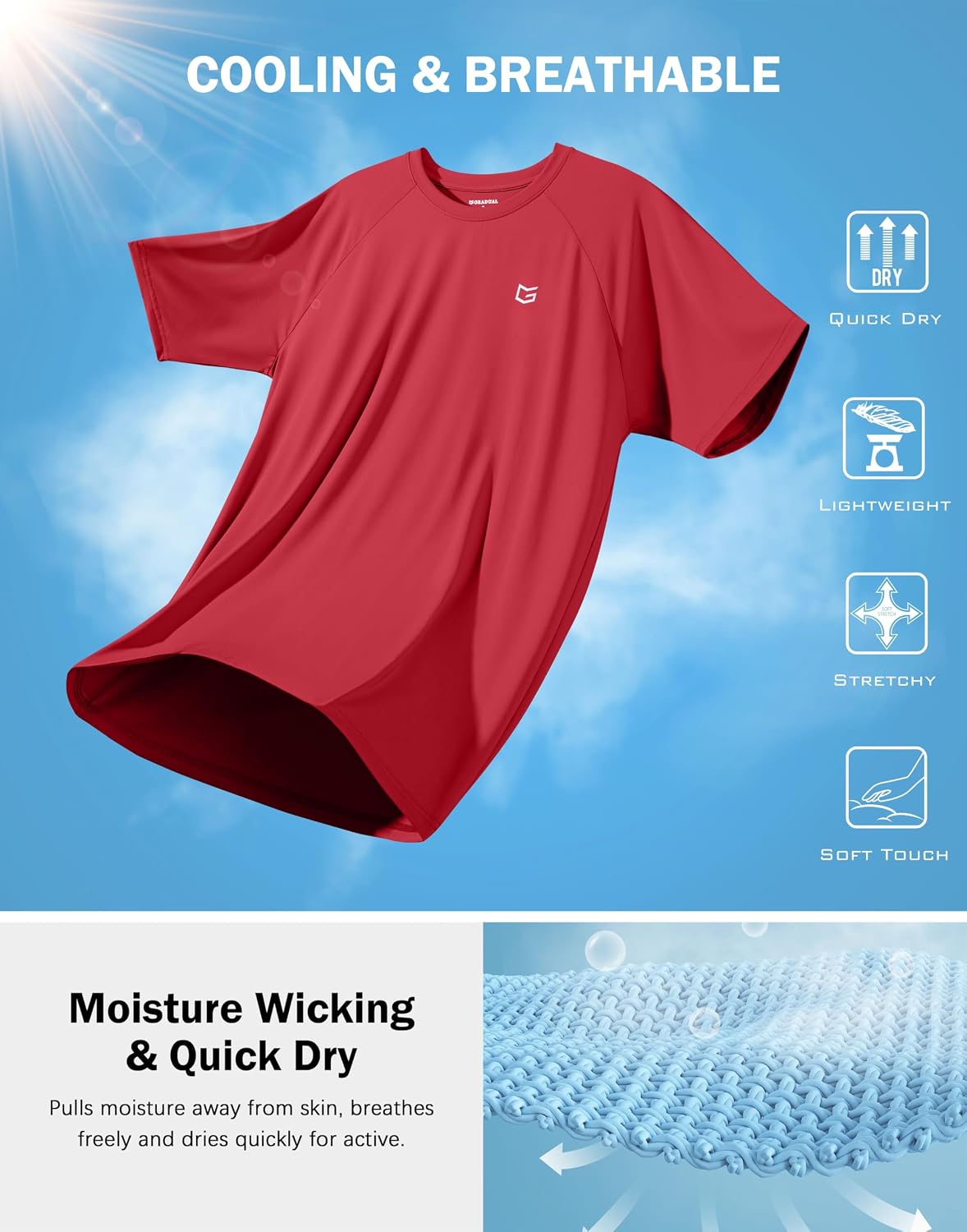 Detalle 2 de G Gradual Men's Athletic Workout T-Shirt, Quick-Dry, 4-Way Stretch, UPF 50+