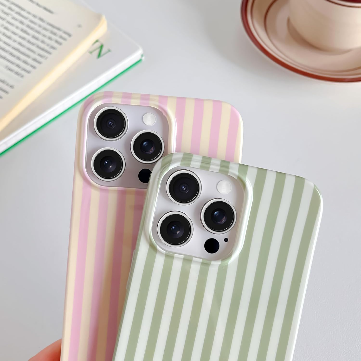 Thumbnail 2 de SmoBea Case for iPhone 16 Pro Max – Slim Striped Sage Green TPU Case